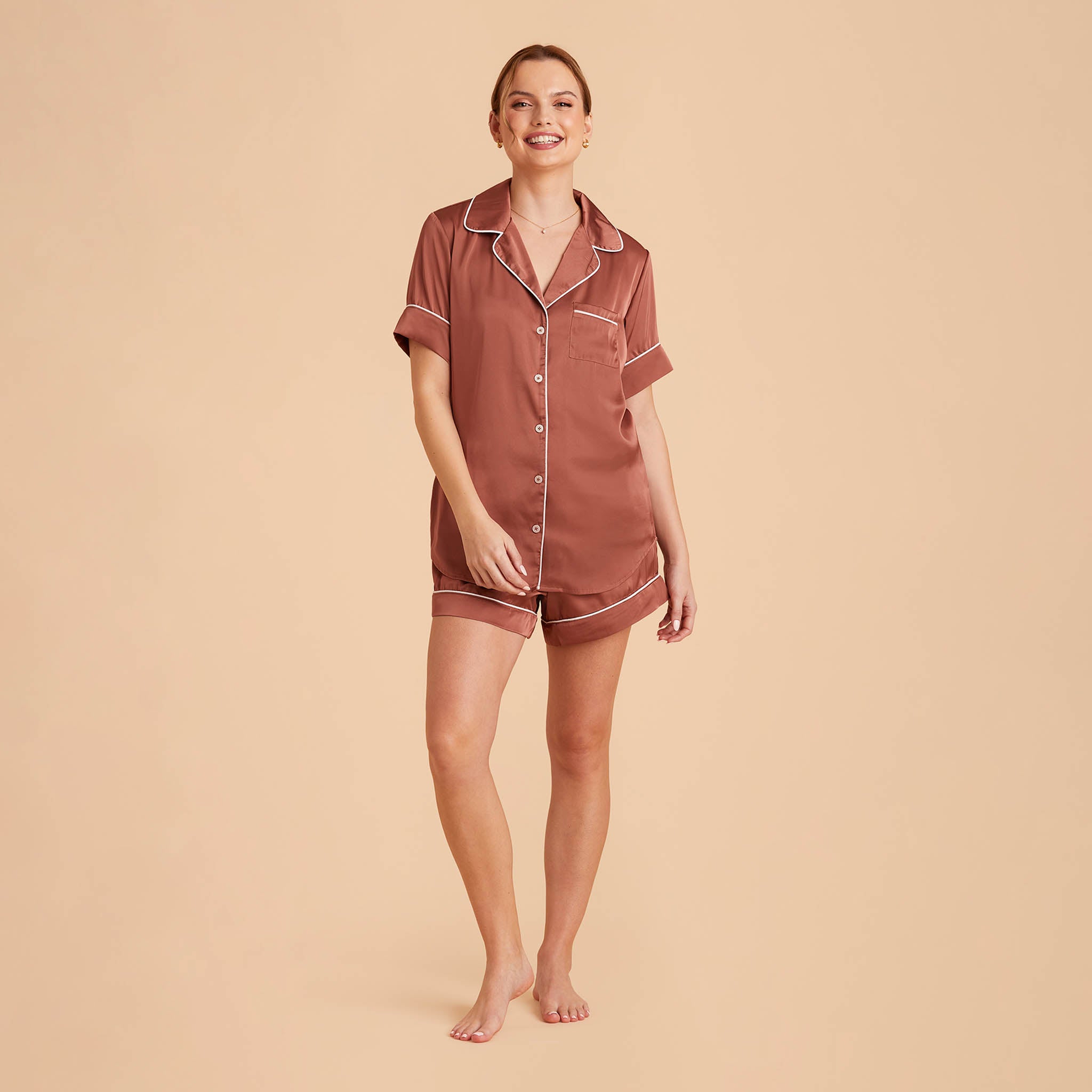 Satin Pajama Top for Women - Short Sleeve & Silky | Jonny Desert Rose