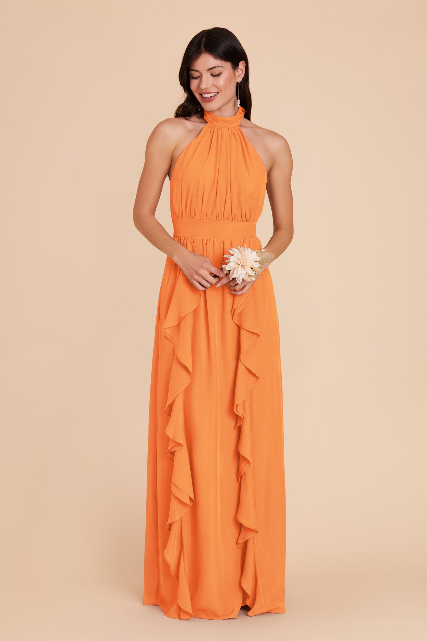 Elegant Chiffon Dress with Ruffled Trim & High Neckline | Joyce