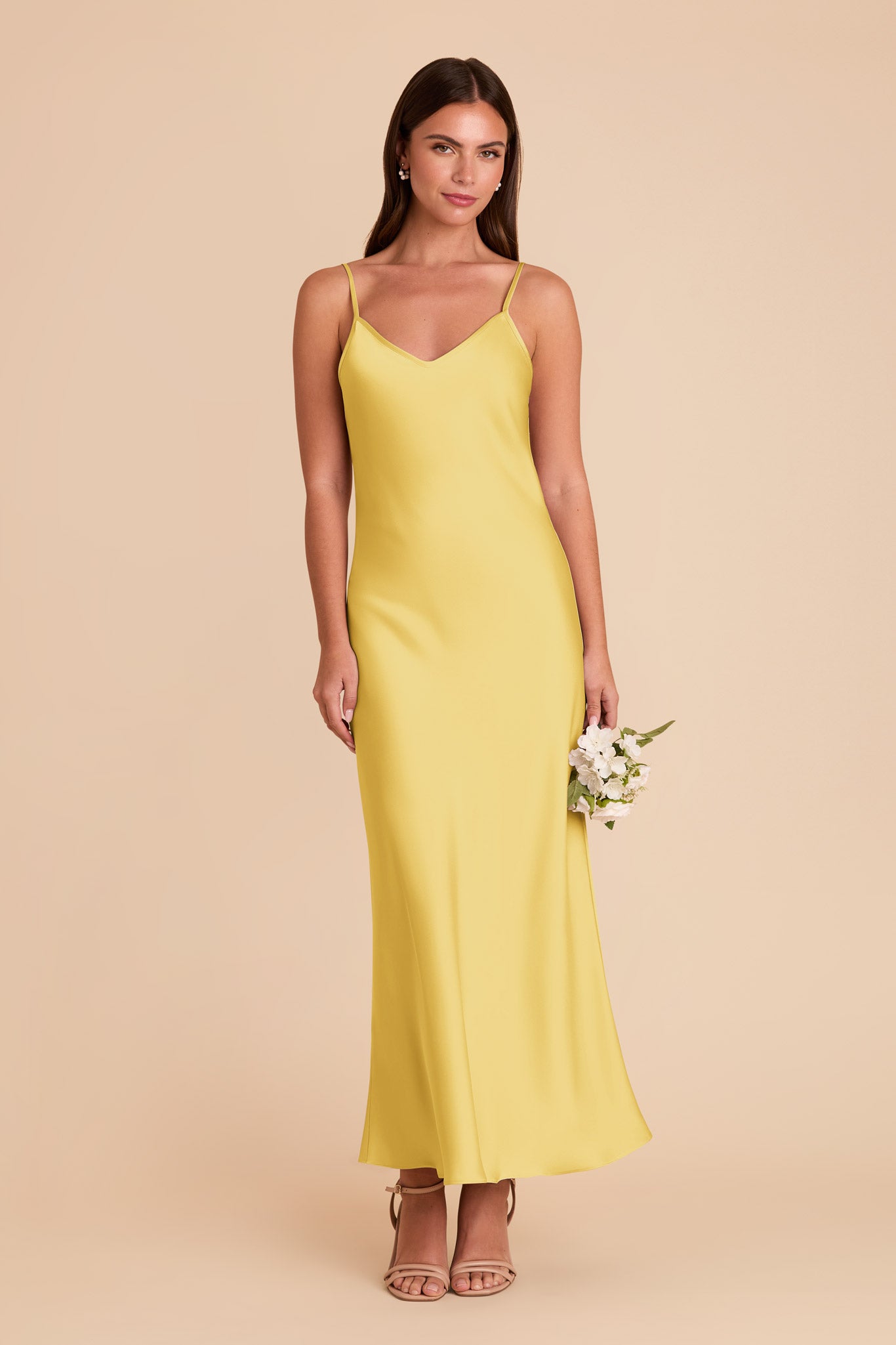 V-Neck Satin Slip Dress in Sunflower Yellow | Alice Matte
