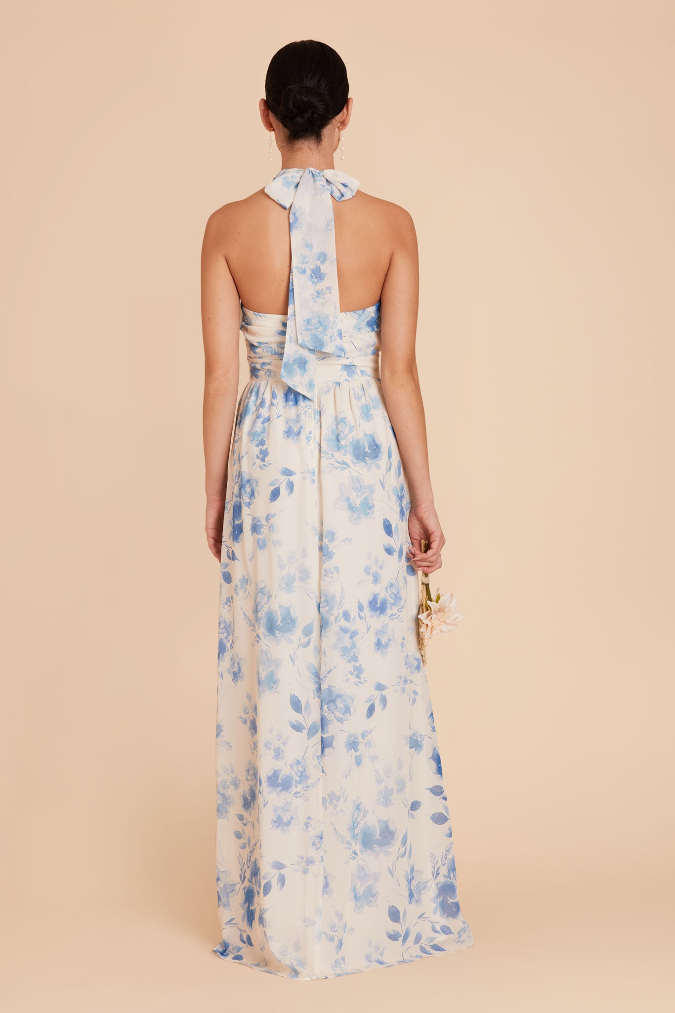 Elegant Chiffon Dress with Ruffled Trim & High Neckline | Joyce Blue Floral