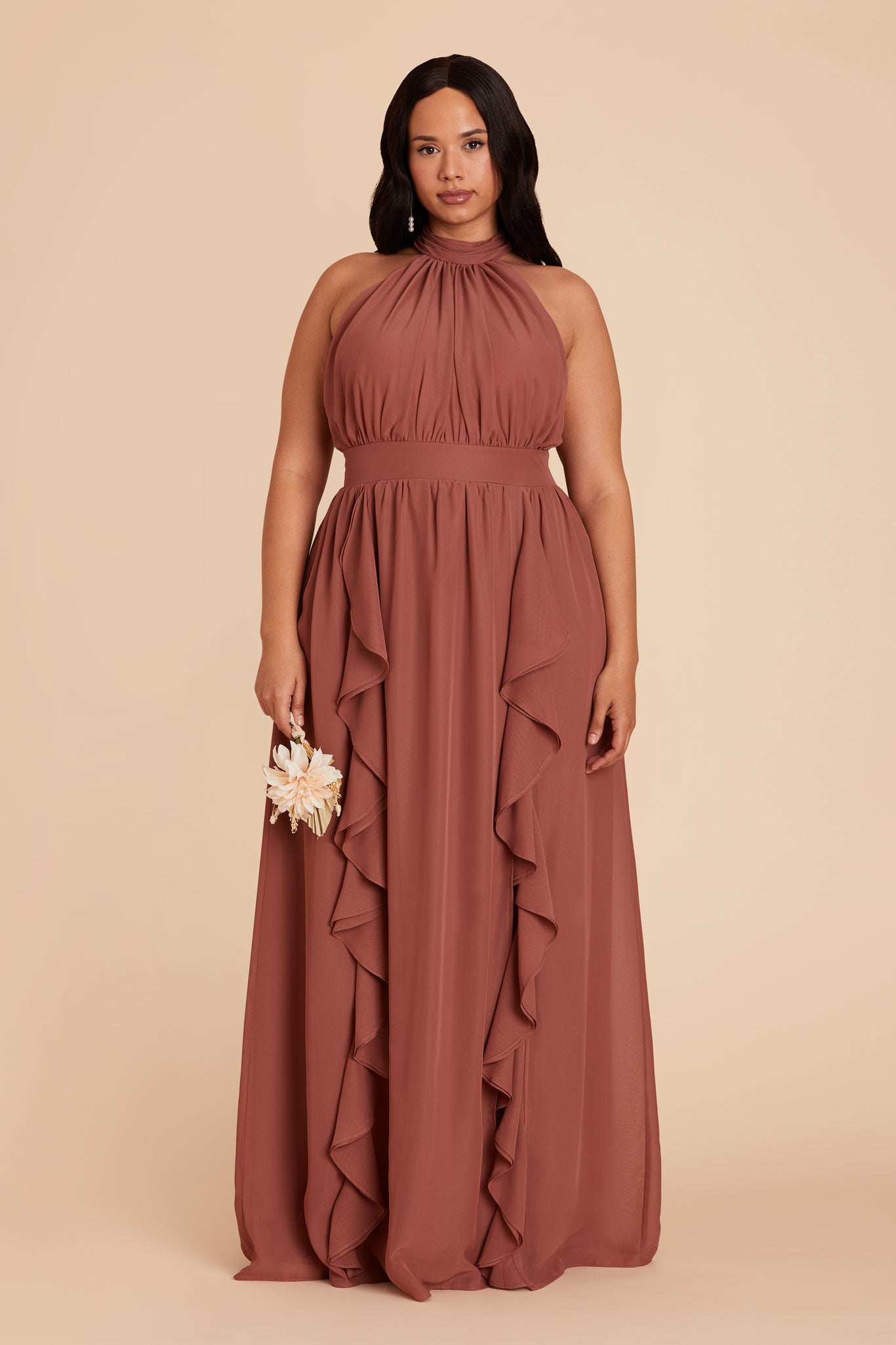Chiffon Dress with Ruffled Trim & High Neckline | Joyce Desert Rose