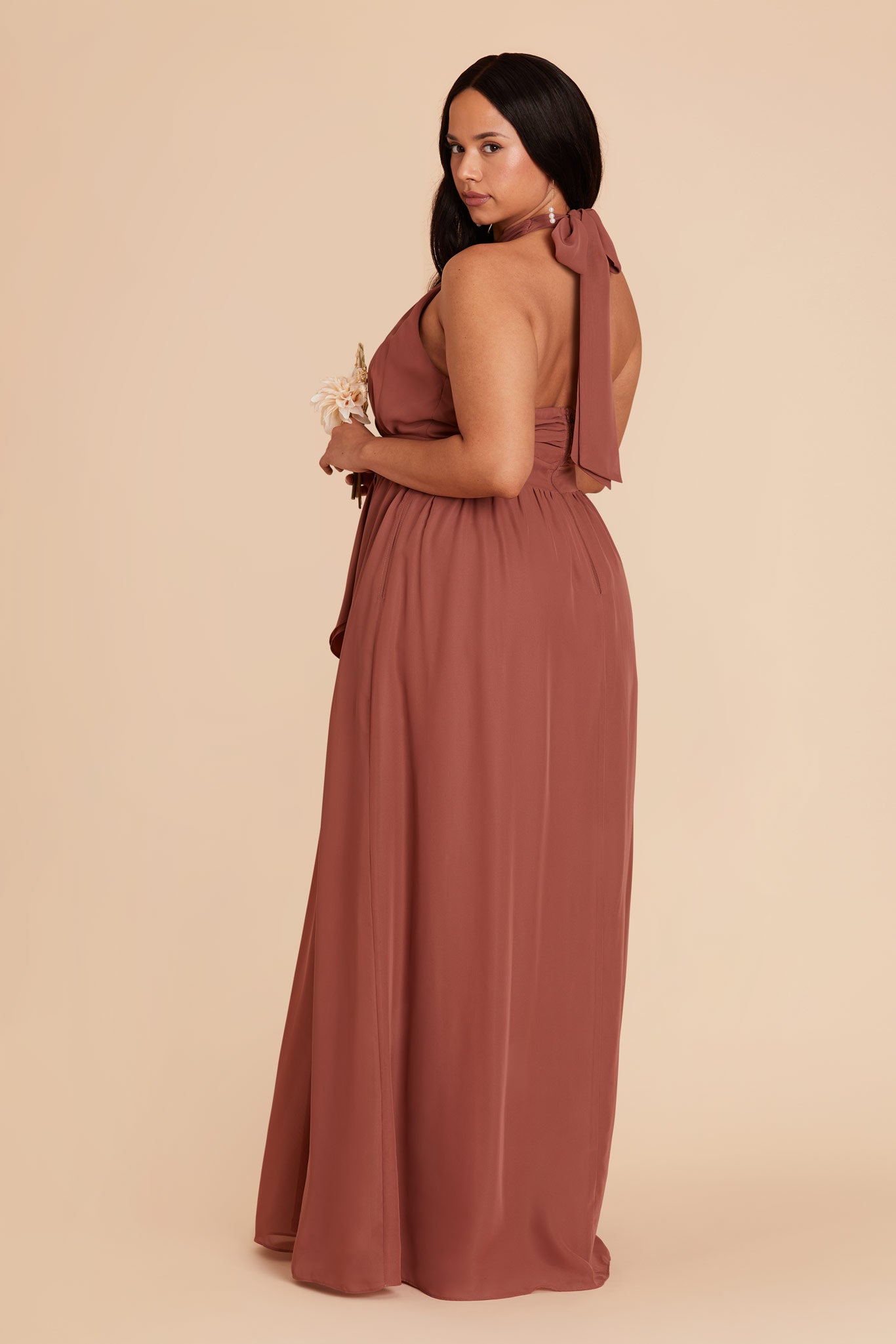 Chiffon Dress with Ruffled Trim & High Neckline | Joyce Desert Rose