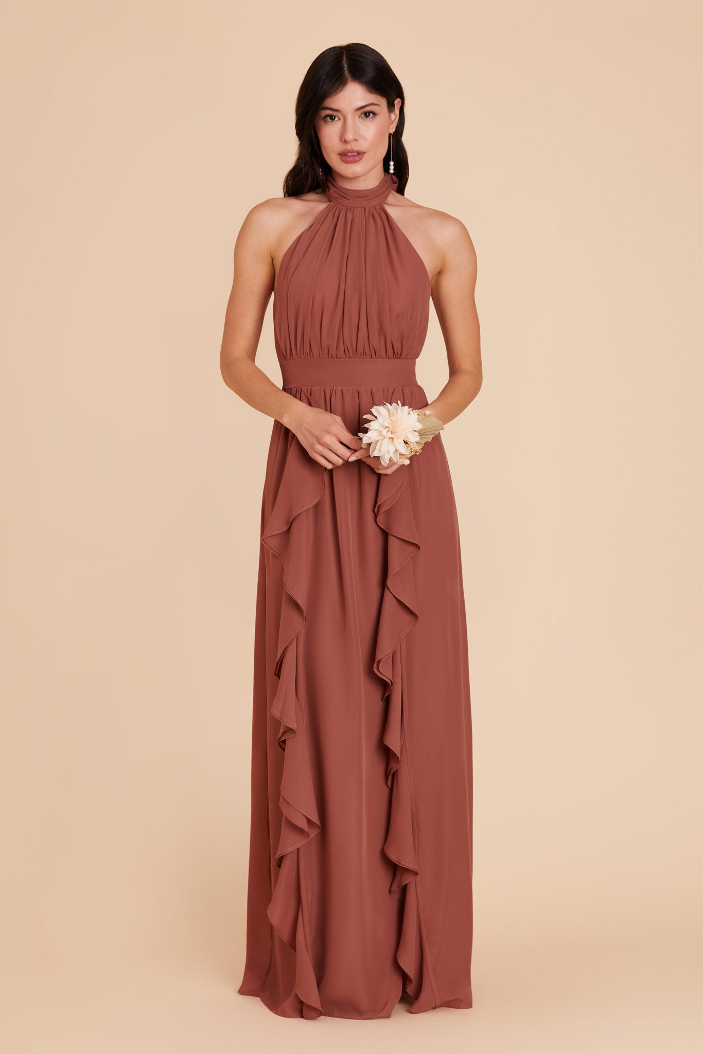 Chiffon Dress with Ruffled Trim & High Neckline | Joyce Desert Rose