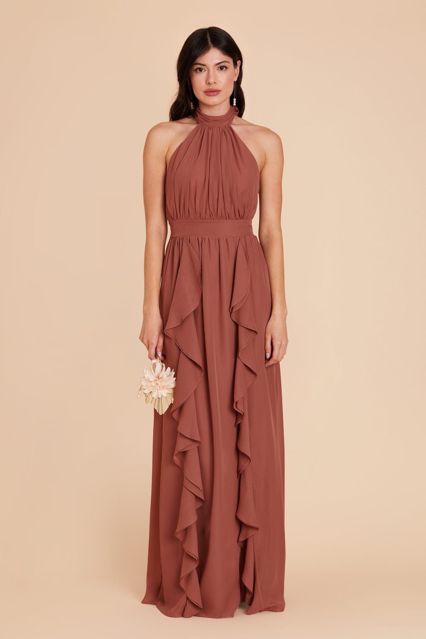 Chiffon Dress with Ruffled Trim & High Neckline | Joyce Desert Rose