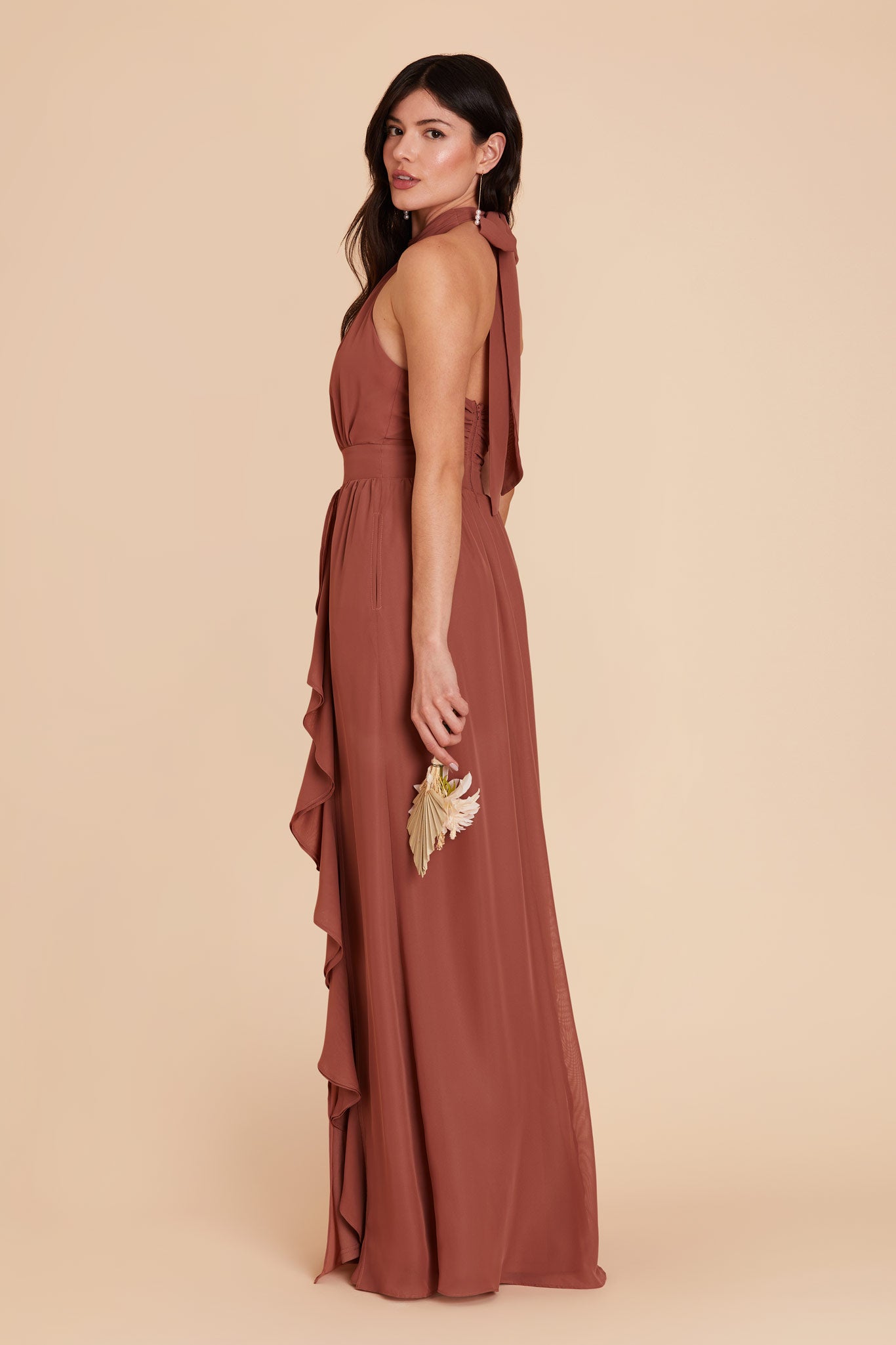 Chiffon Dress with Ruffled Trim & High Neckline | Joyce Desert Rose