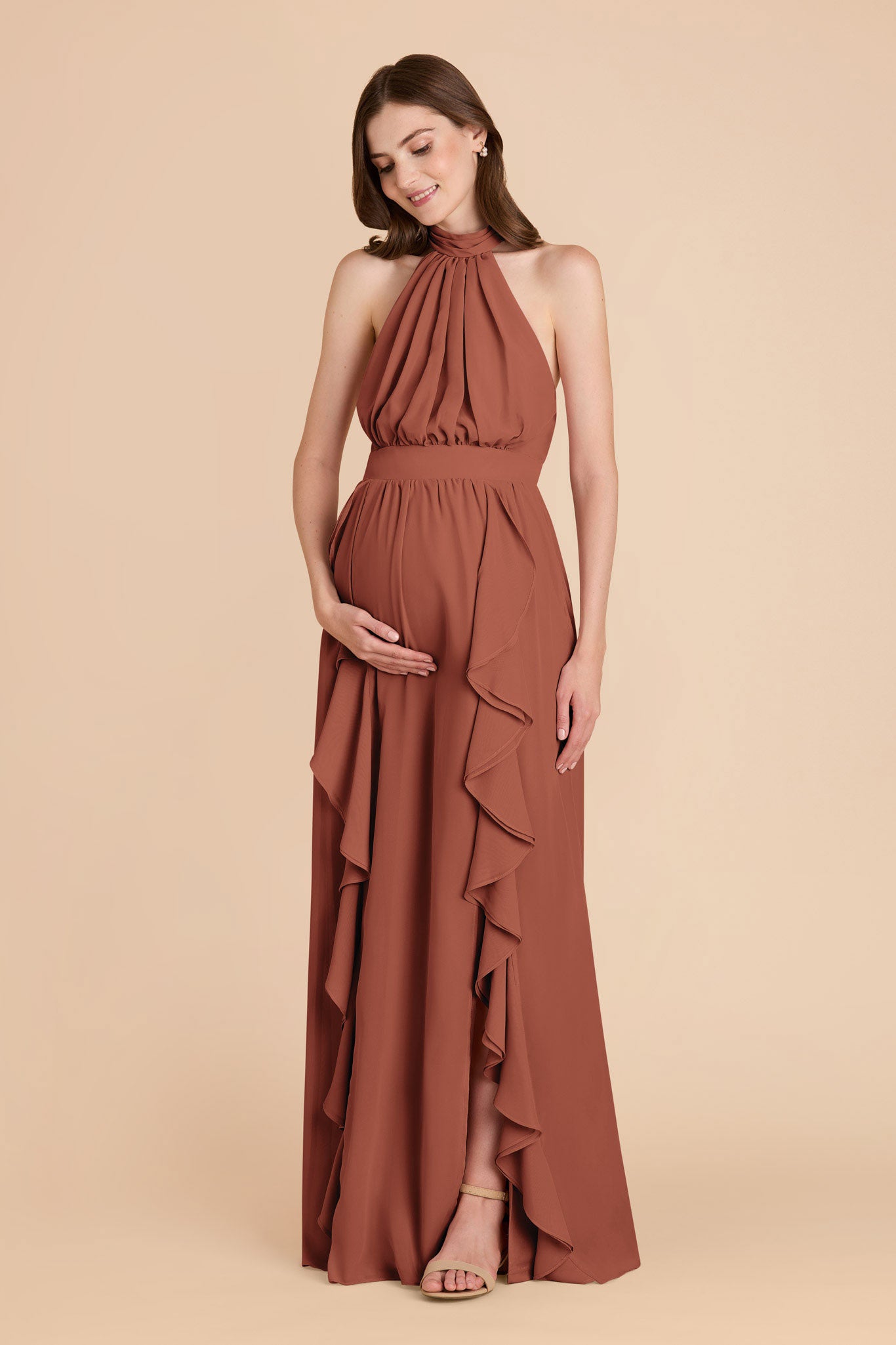 Chiffon Dress with Ruffled Trim & High Neckline | Joyce Desert Rose