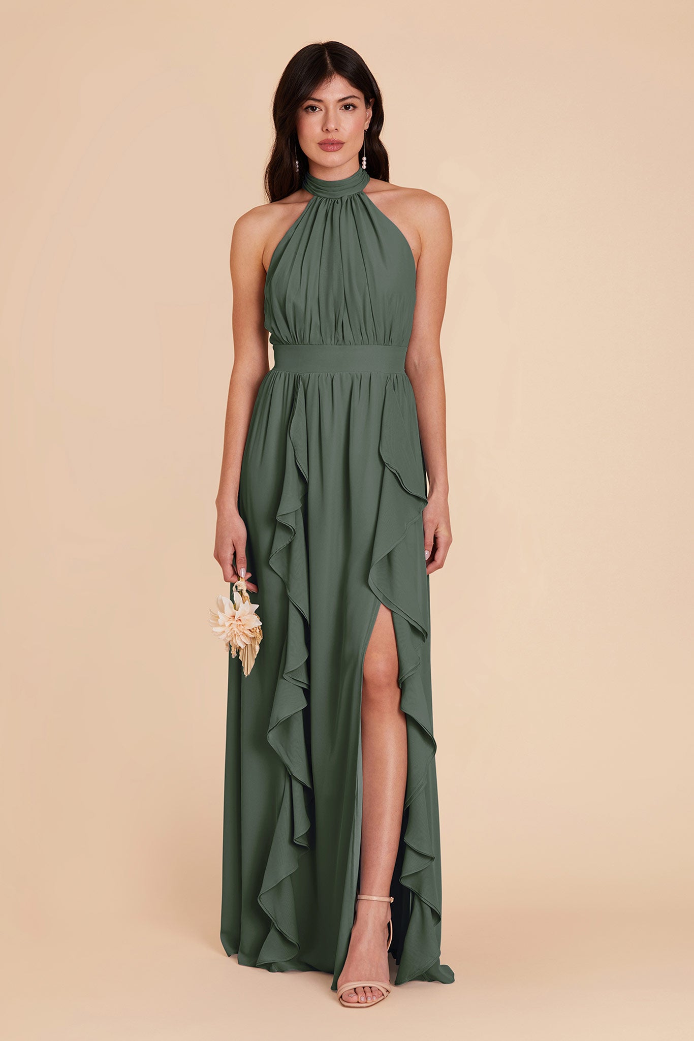 Elegant Chiffon Dress with Ruffled Trim & High Neckline | Joyce