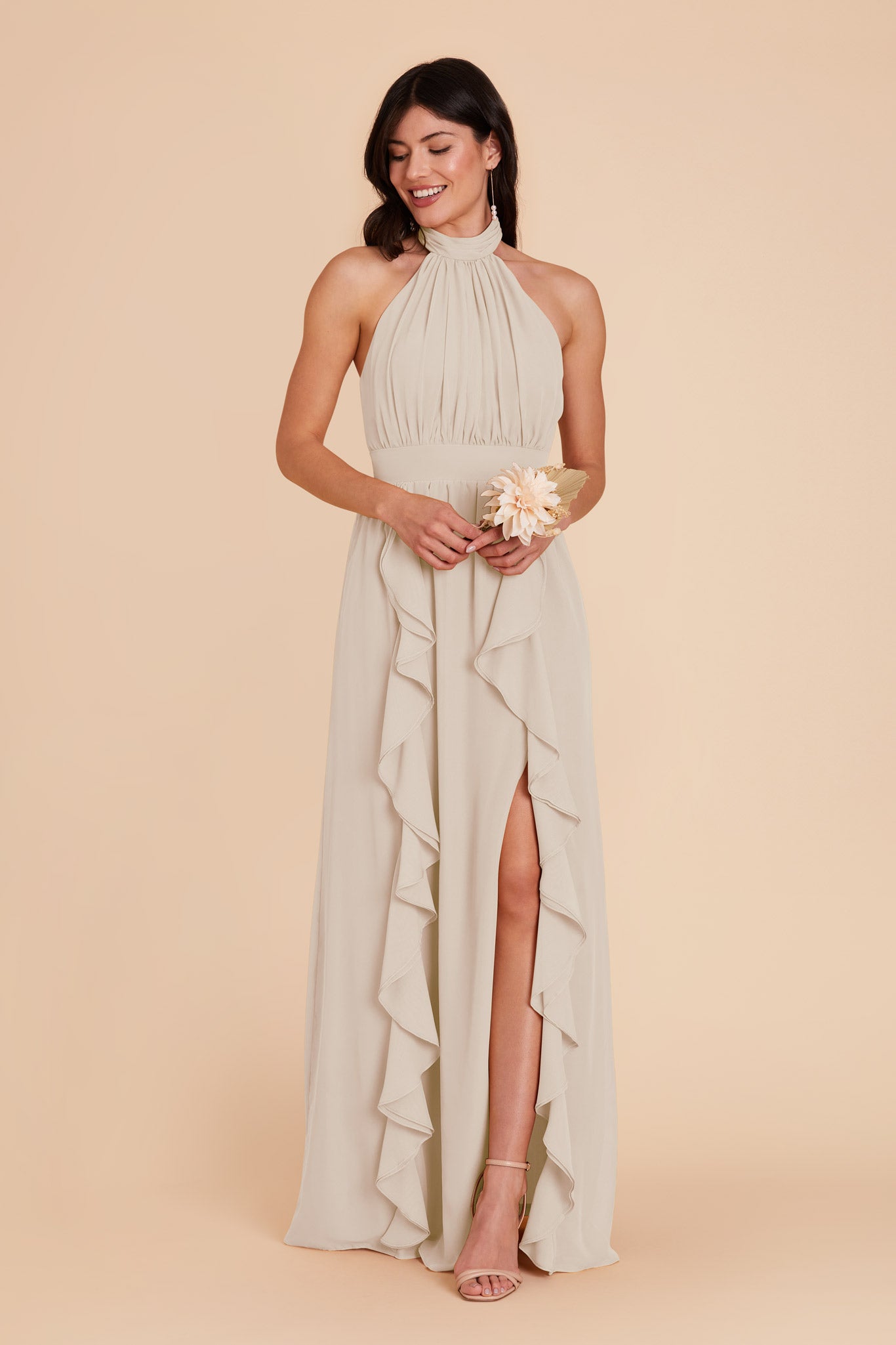 Chiffon Dress with Ruffled Trim & High Neckline | Joyce