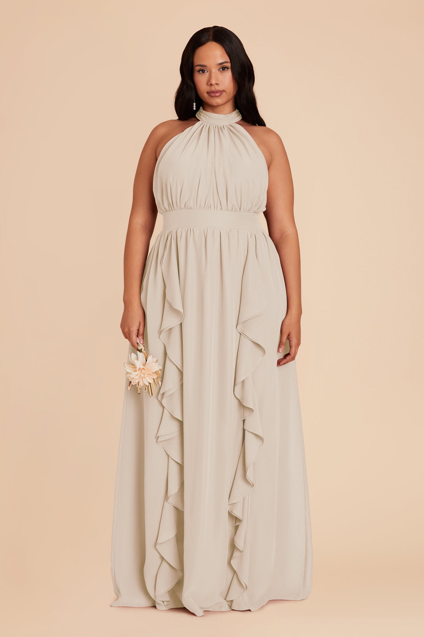Chiffon Dress with Ruffled Trim & High Neckline | Joyce