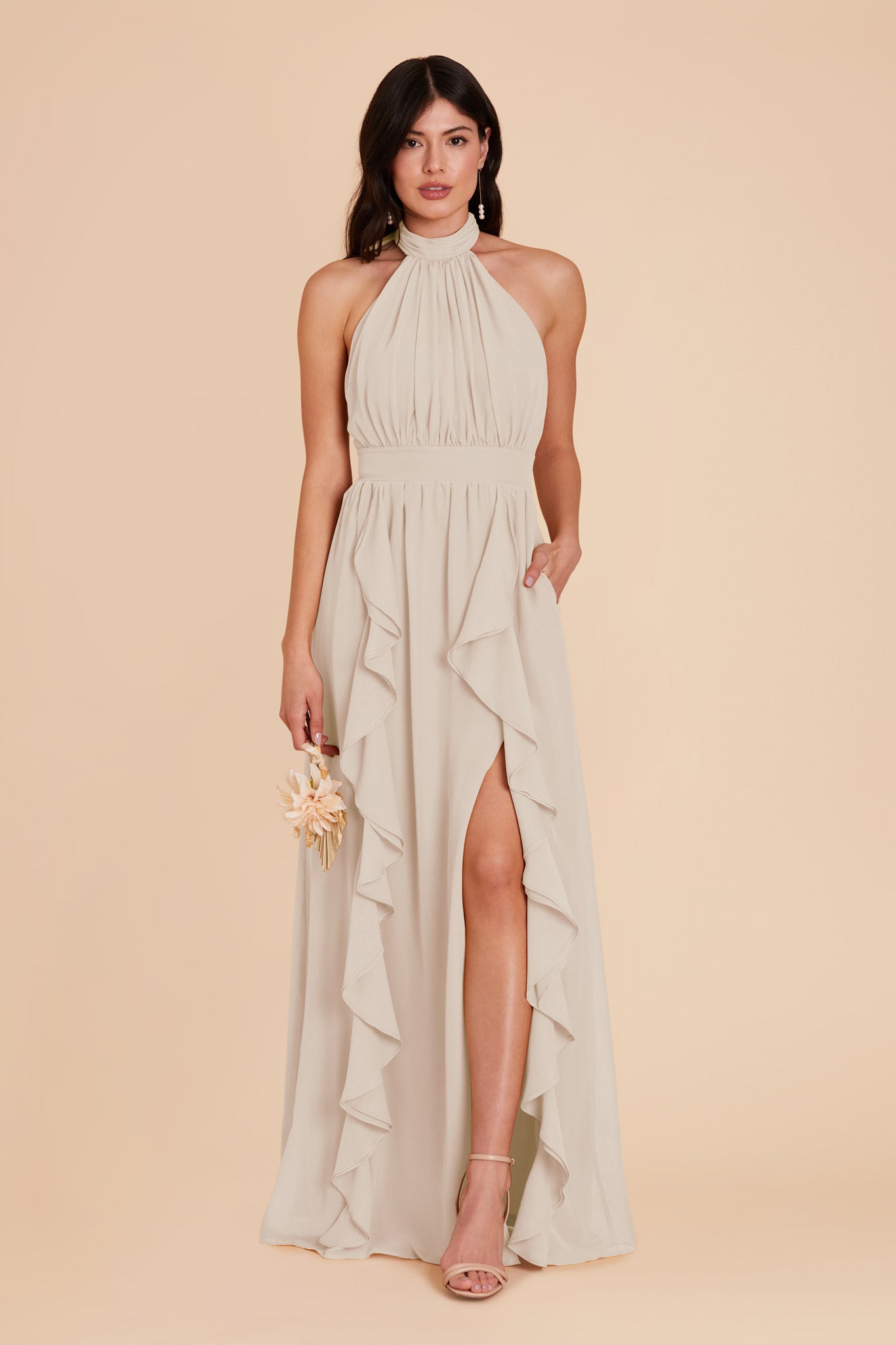 Chiffon Dress with Ruffled Trim & High Neckline | Joyce