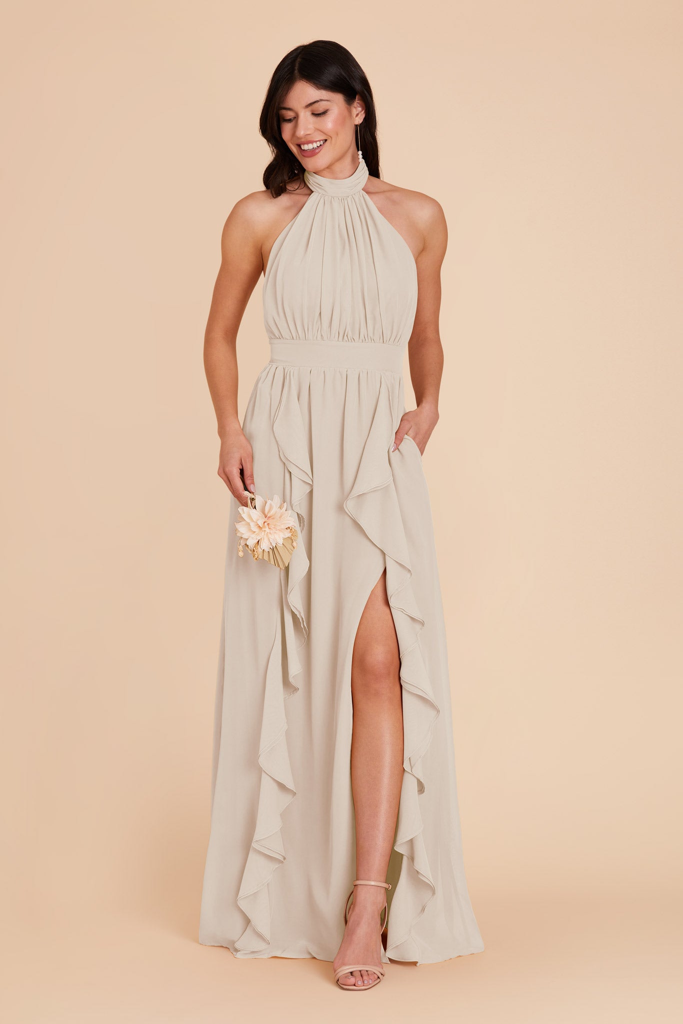 Chiffon Dress with Ruffled Trim & High Neckline | Joyce