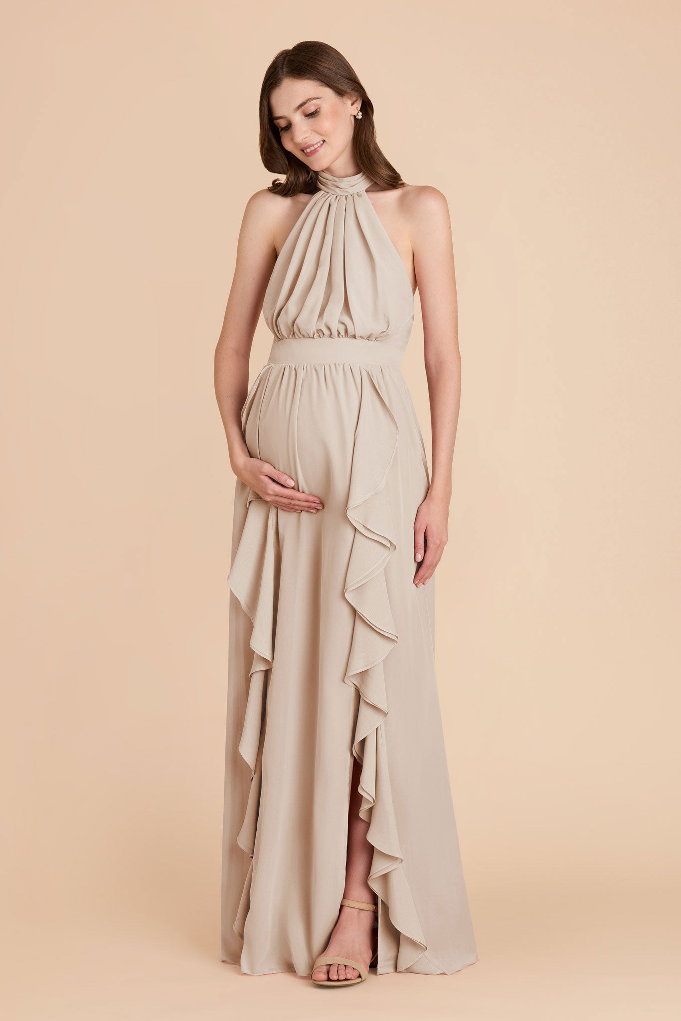 Chiffon Dress with Ruffled Trim & High Neckline | Joyce