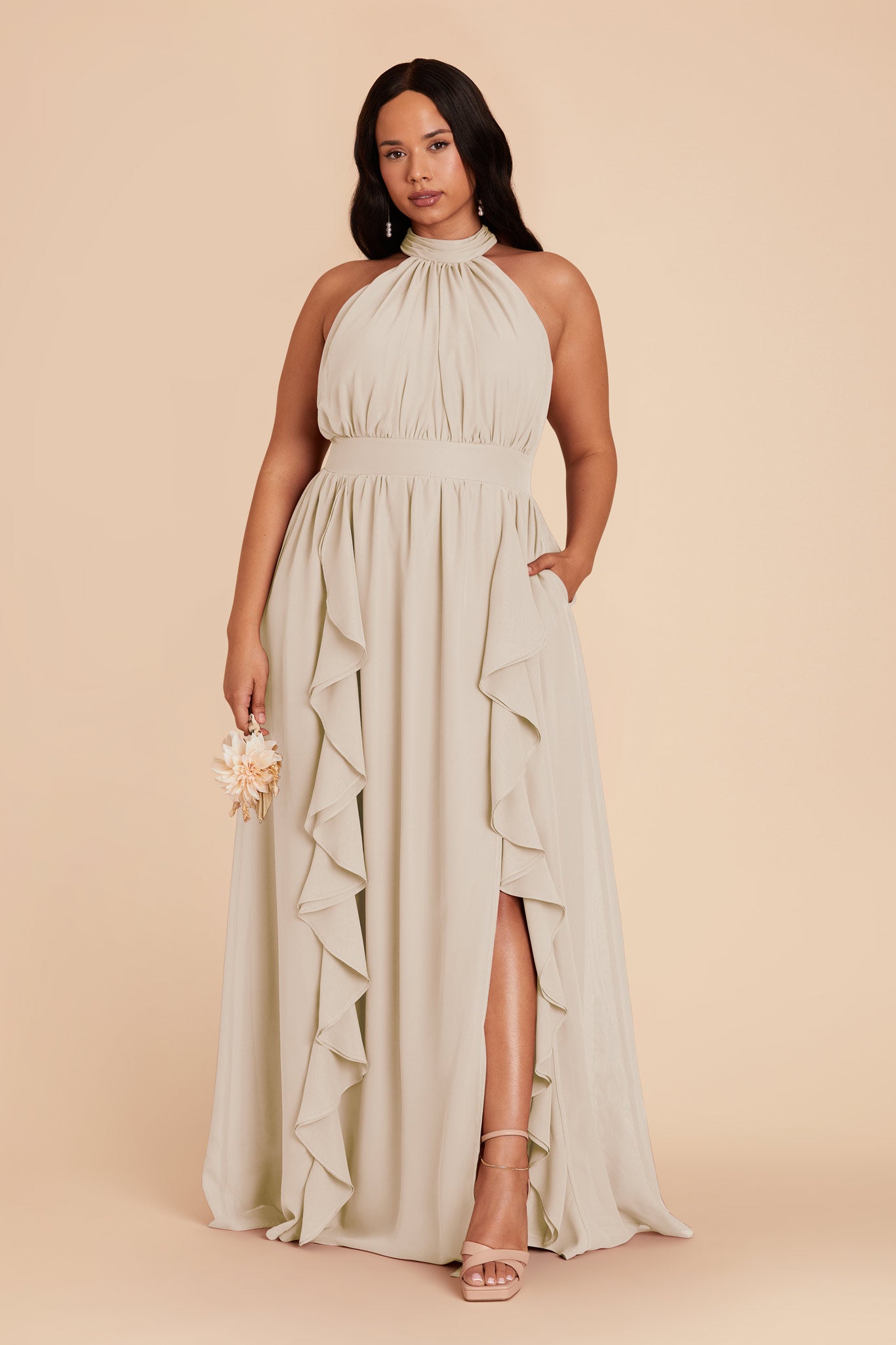 Chiffon Dress with Ruffled Trim & High Neckline | Joyce