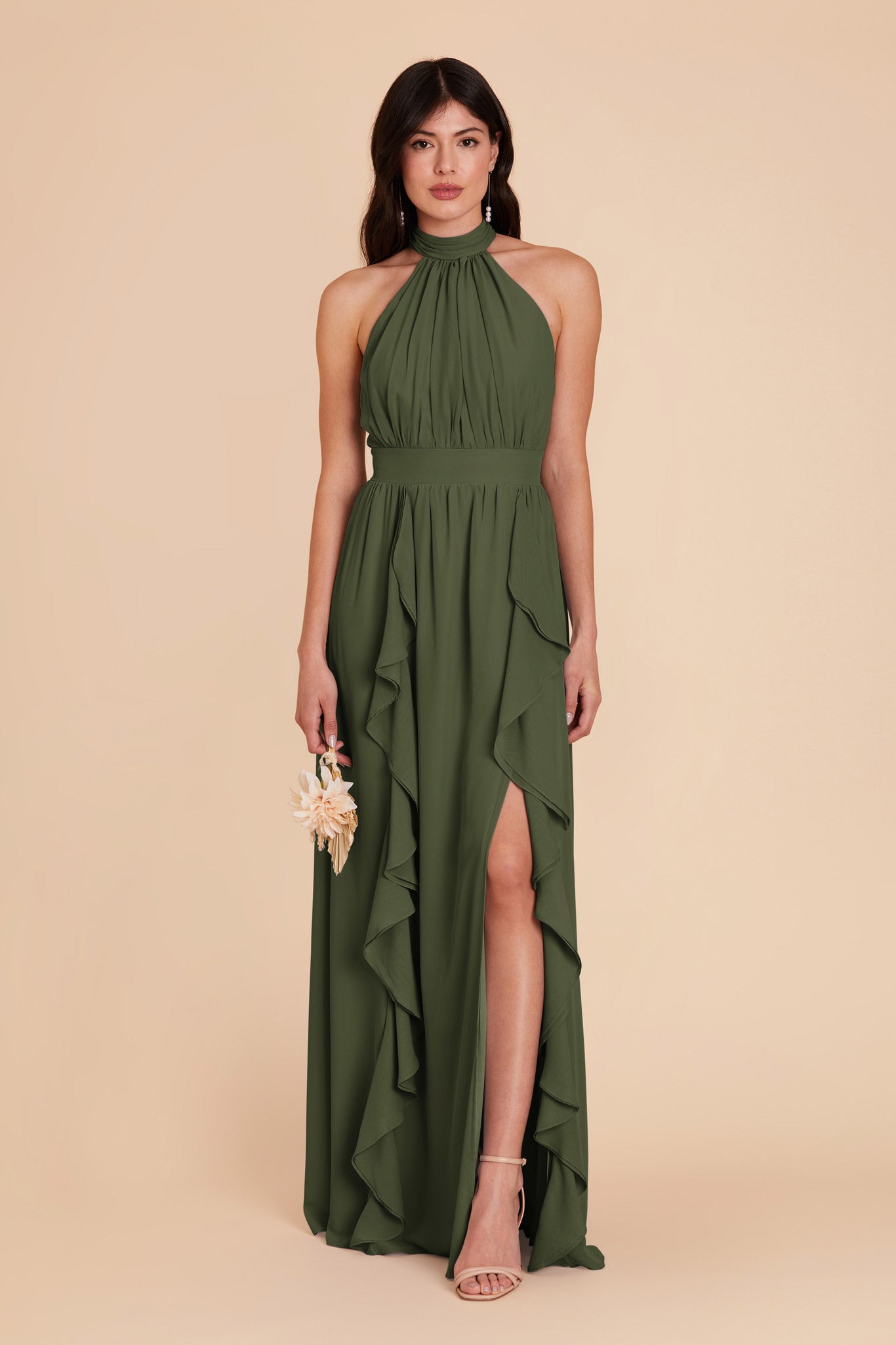 Elegant Chiffon Dress with Ruffled Trim & High Neckline | Joyce