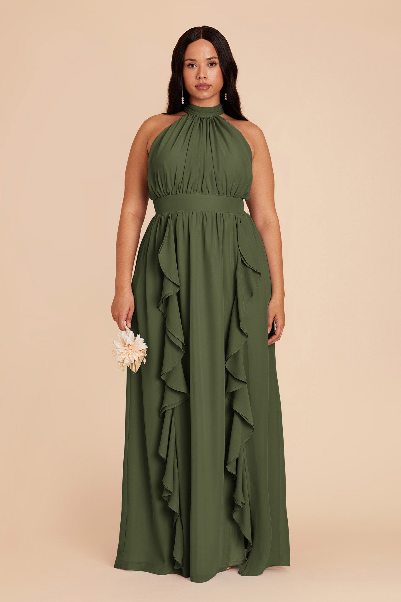 Elegant Chiffon Dress with Ruffled Trim & High Neckline | Joyce