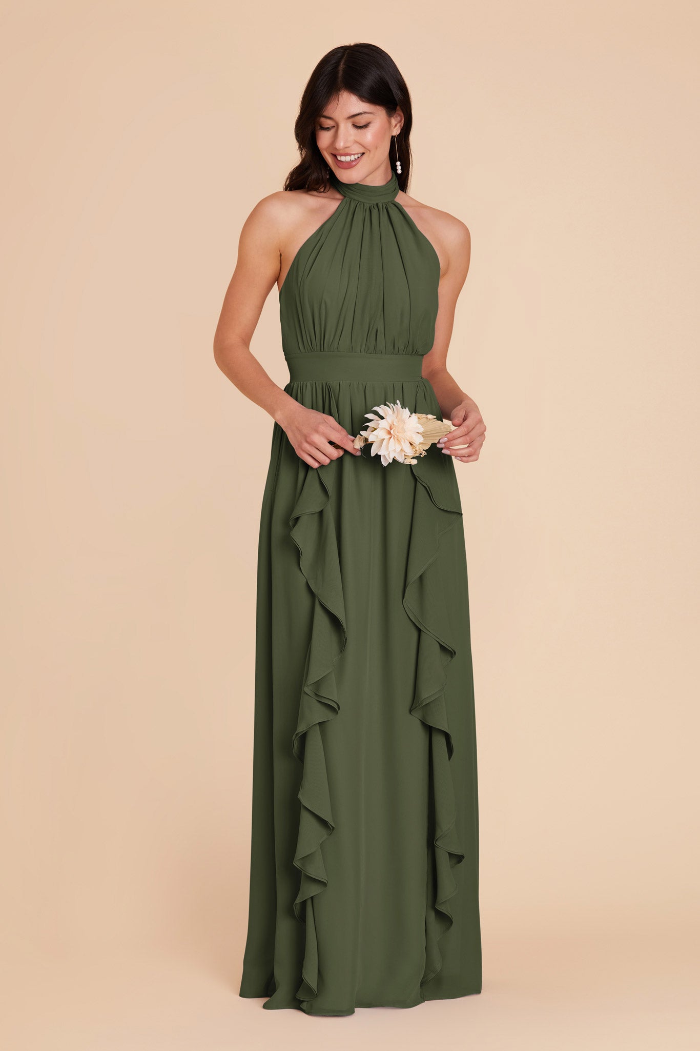 Elegant Chiffon Dress with Ruffled Trim & High Neckline | Joyce