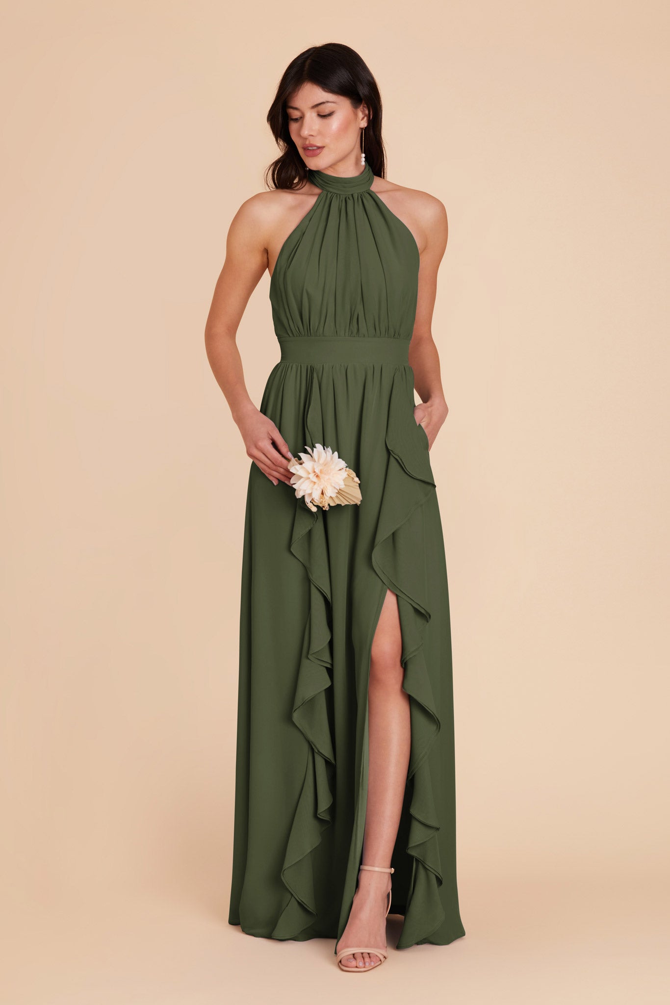 Elegant Chiffon Dress with Ruffled Trim & High Neckline | Joyce