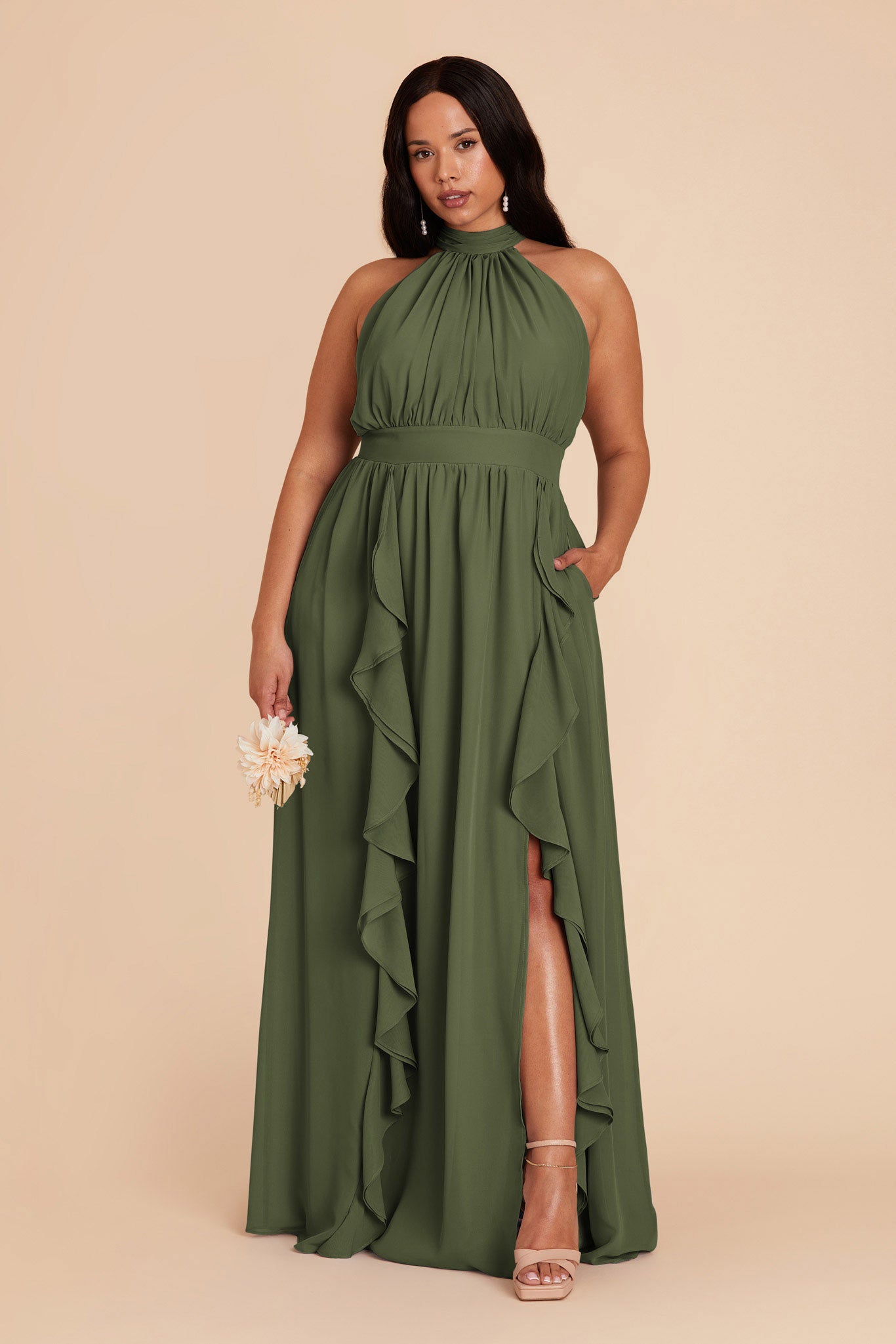 Elegant Chiffon Dress with Ruffled Trim & High Neckline | Joyce