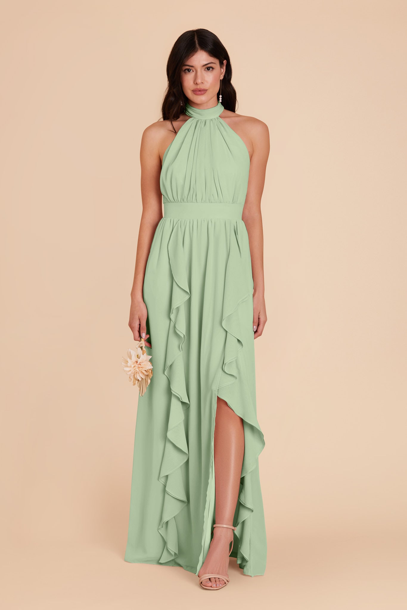 Elegant Chiffon Dress with Ruffle Trim & High Neckline | Joyce