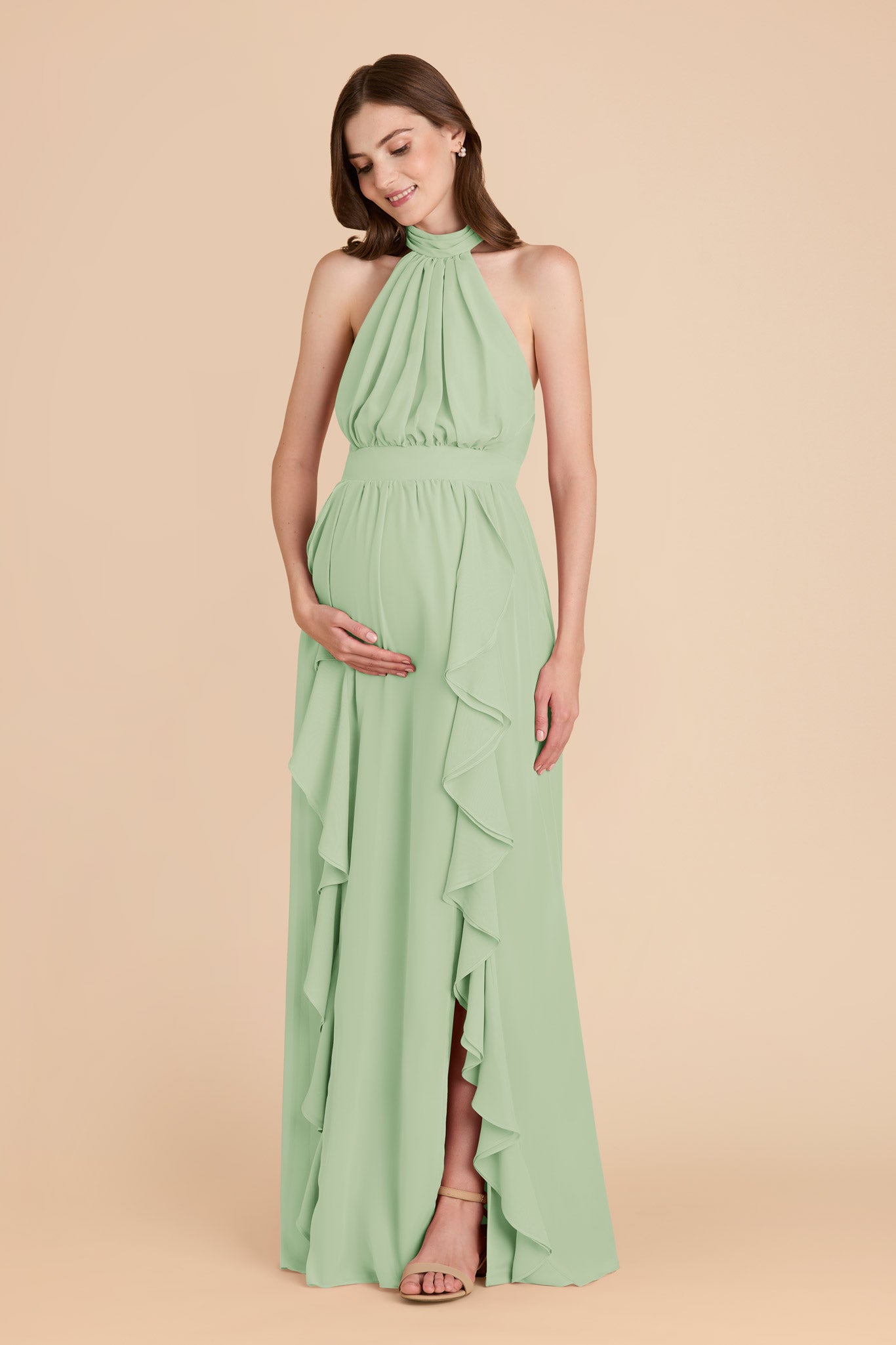 Elegant Chiffon Dress with Ruffle Trim & High Neckline | Joyce