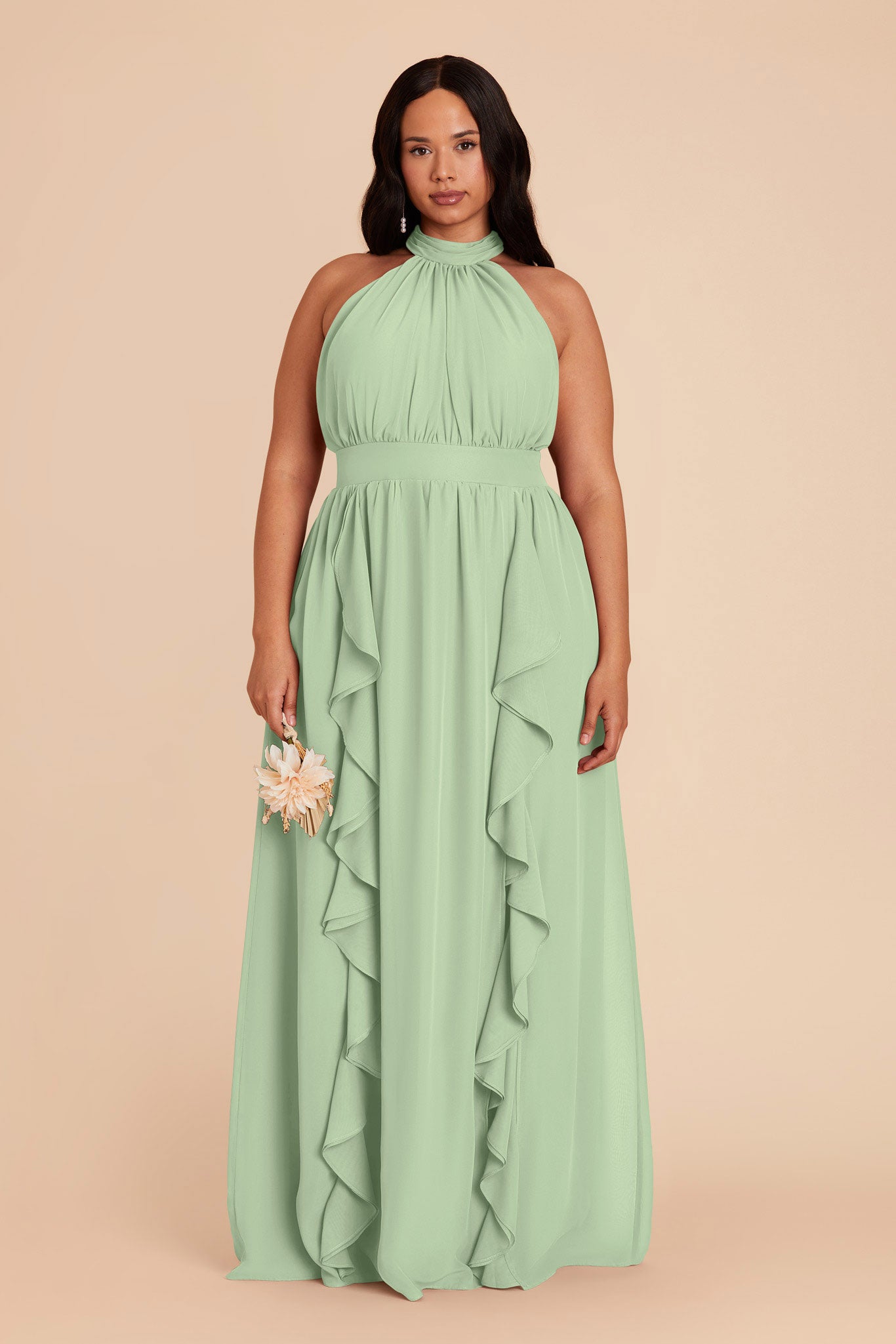 Elegant Chiffon Dress with Ruffle Trim & High Neckline | Joyce
