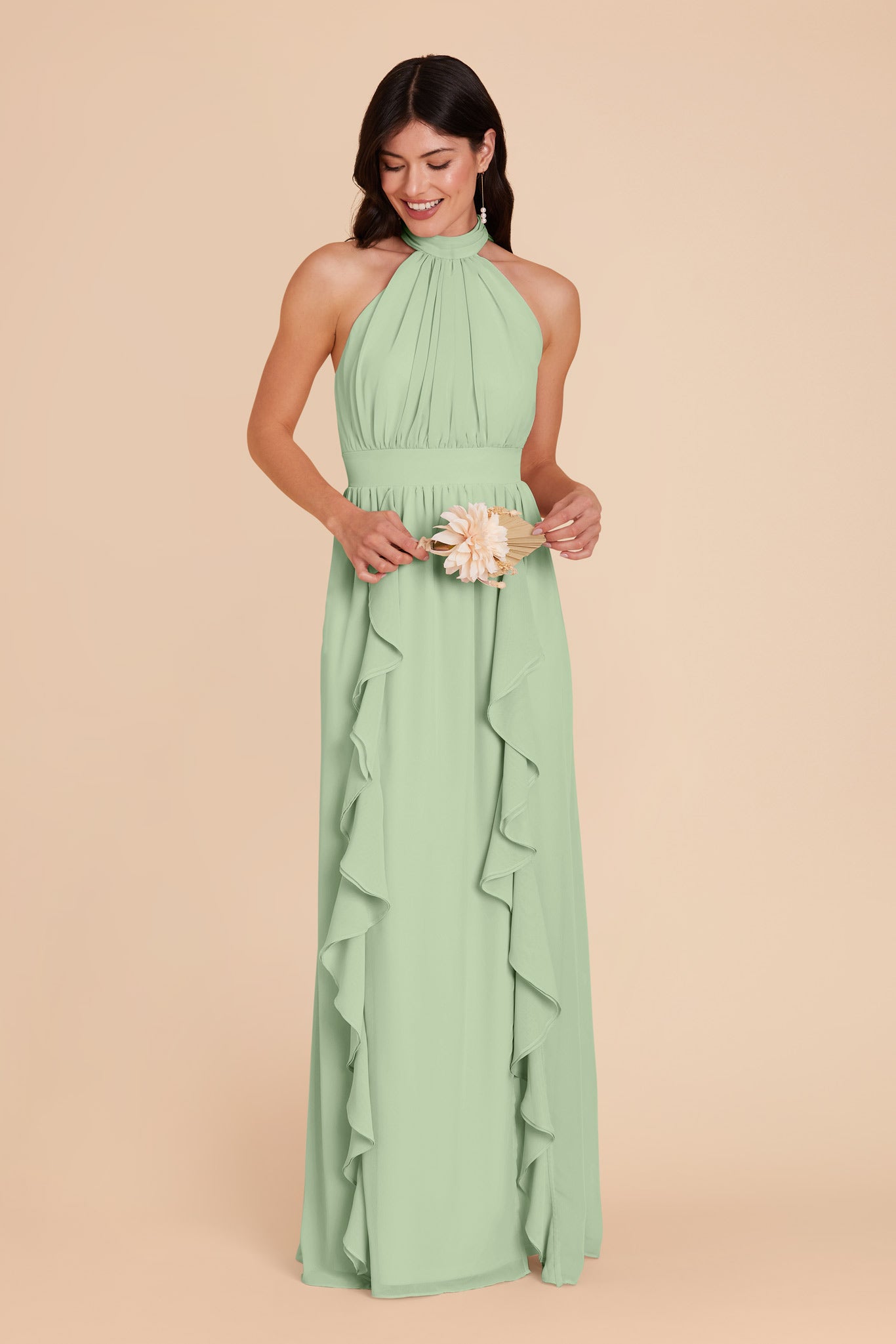 Elegant Chiffon Dress with Ruffle Trim & High Neckline | Joyce