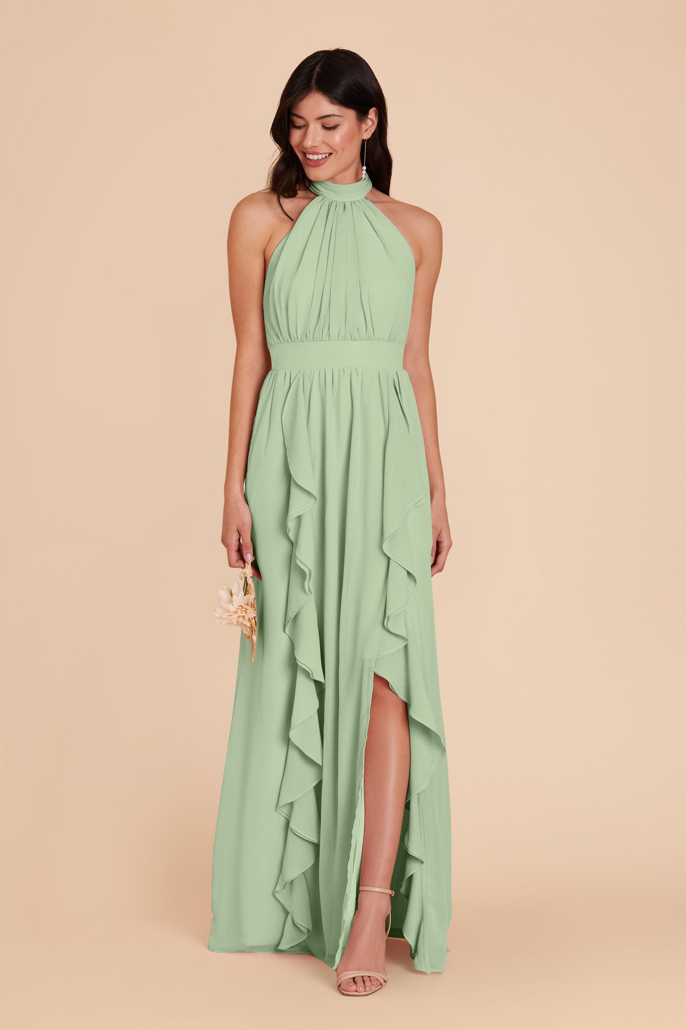 Elegant Chiffon Dress with Ruffle Trim & High Neckline | Joyce