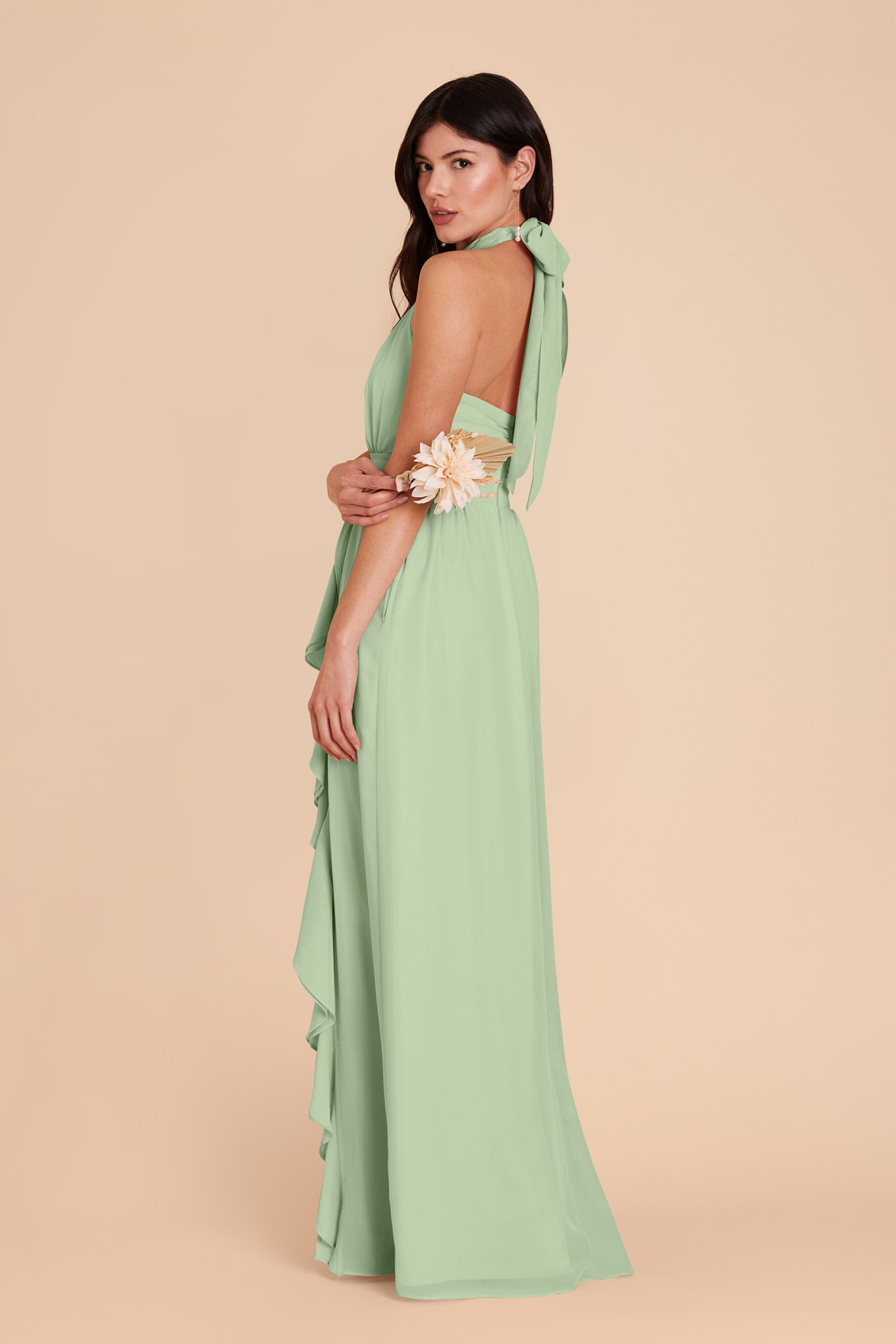 Elegant Chiffon Dress with Ruffle Trim & High Neckline | Joyce