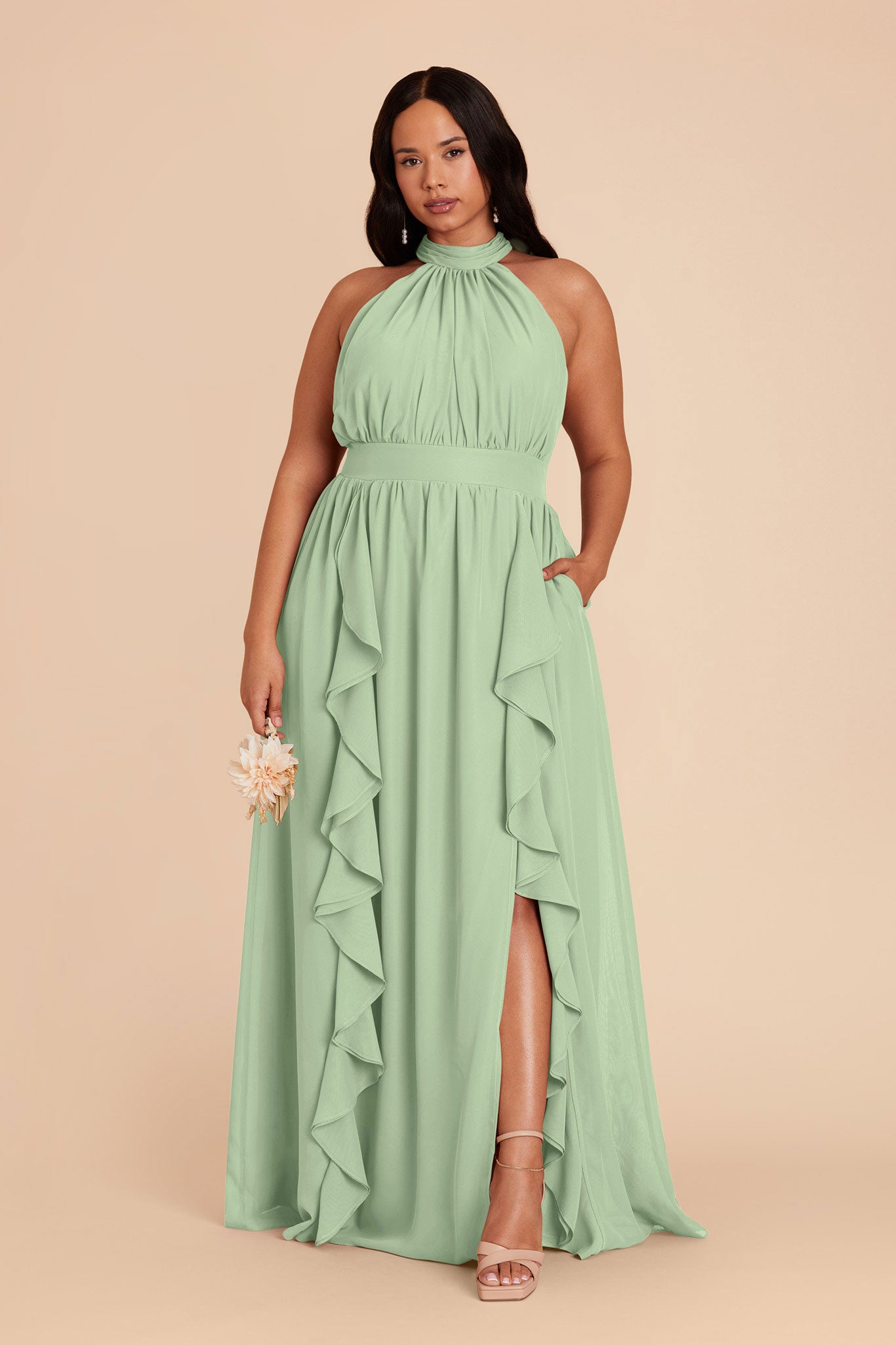 Elegant Chiffon Dress with Ruffle Trim & High Neckline | Joyce
