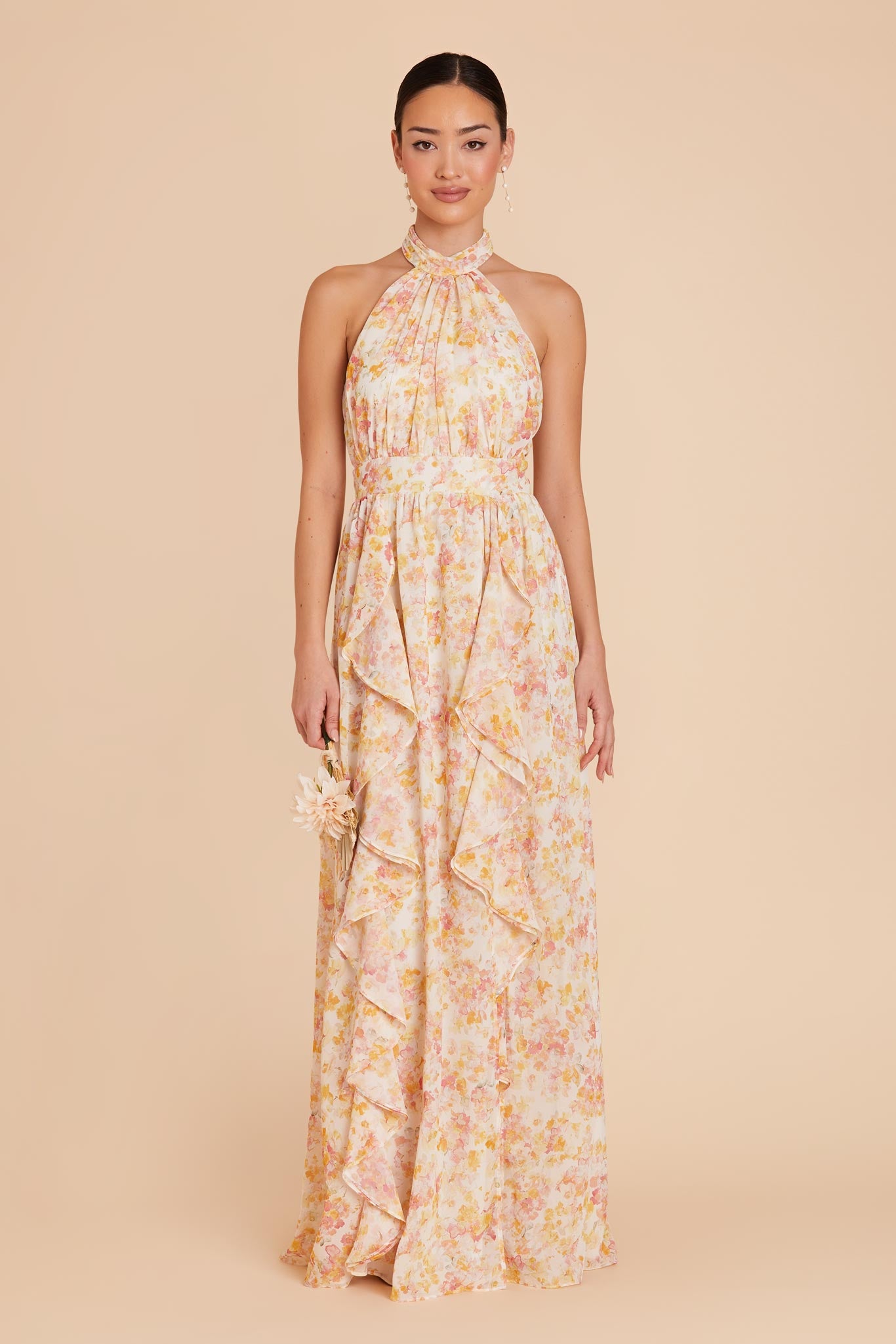Elegant Chiffon Dress with Ruffled Trim & High Neckline | Joyce