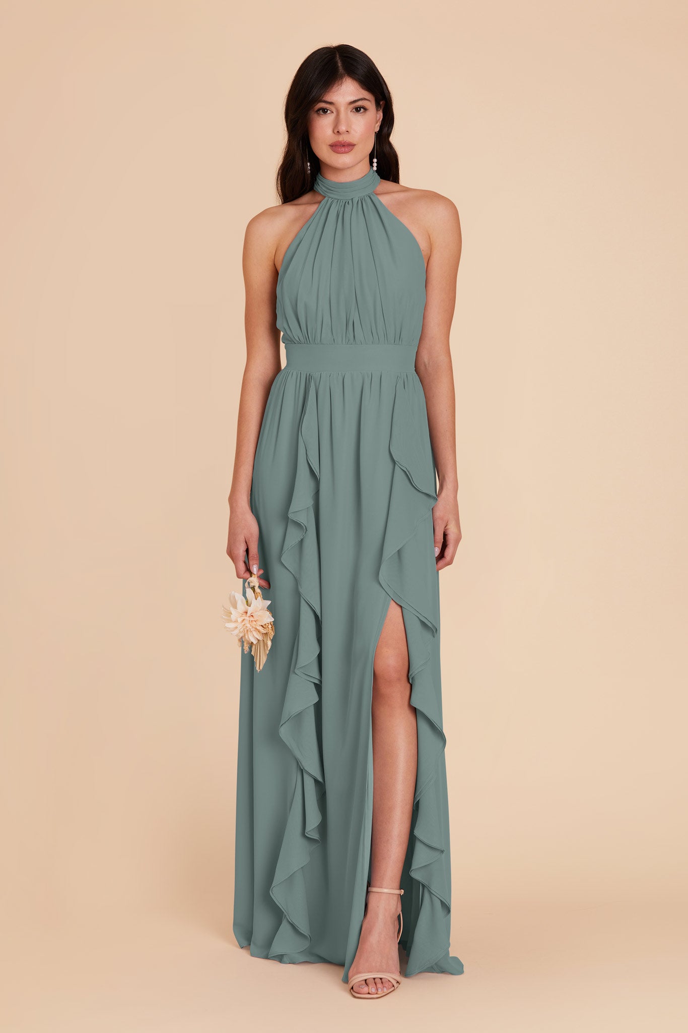 Elegant Chiffon Dress with Ruffled Trim & High Neckline | Joyce