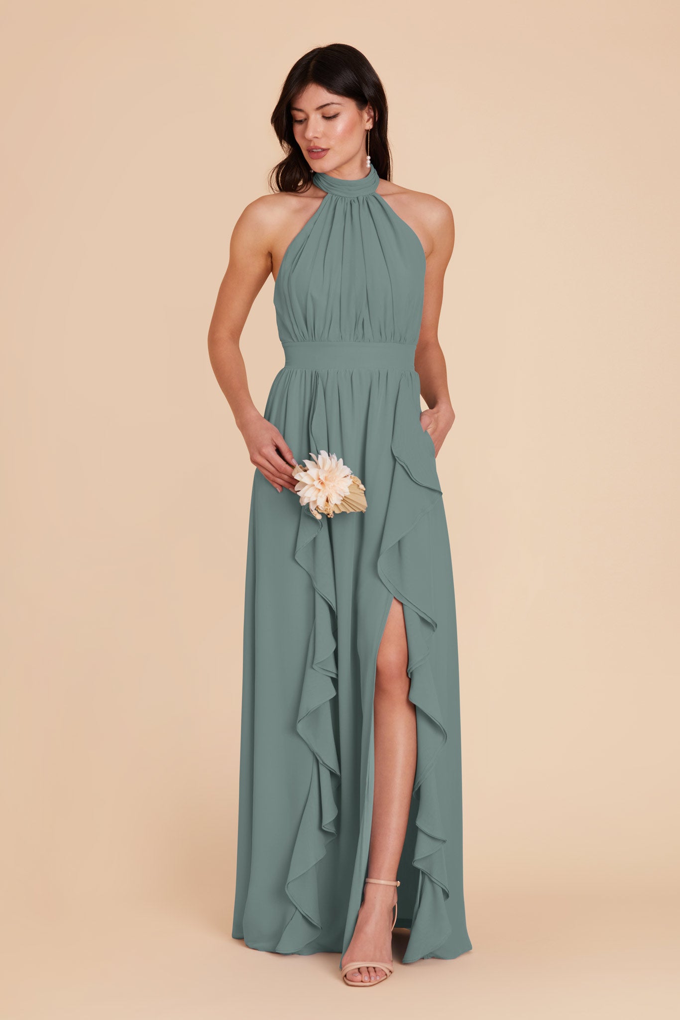Elegant Chiffon Dress with Ruffled Trim & High Neckline | Joyce