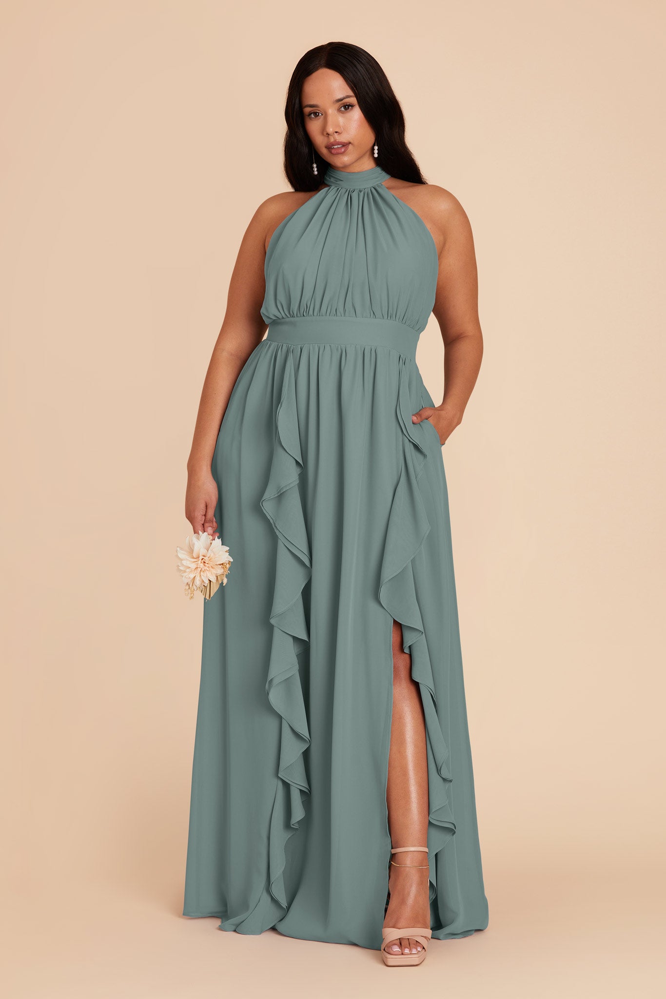 Elegant Chiffon Dress with Ruffled Trim & High Neckline | Joyce