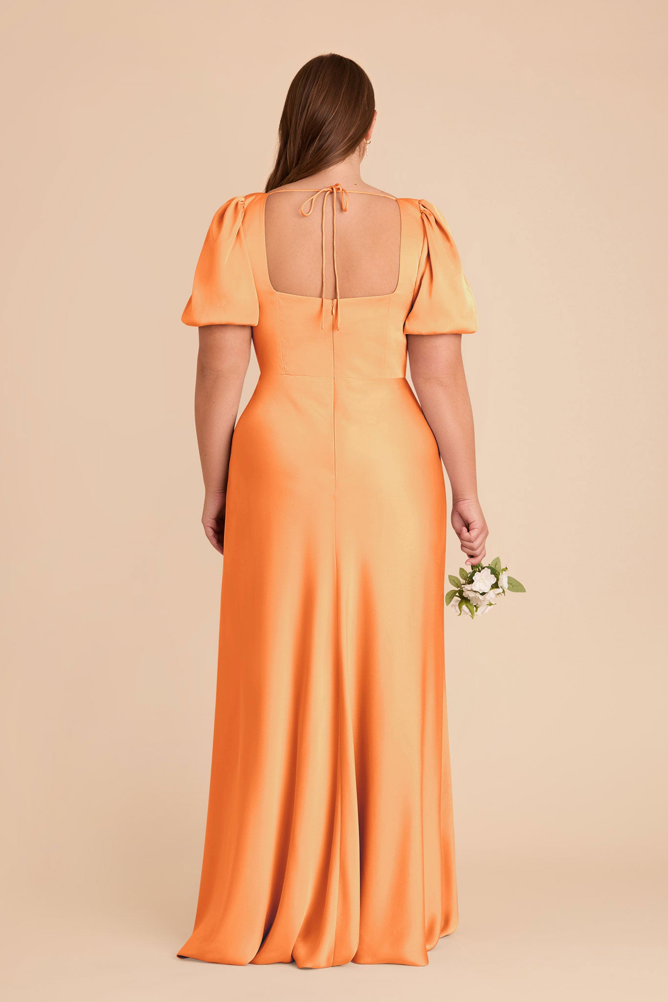Matte Satin Dress with Square Neckline & Short Sleeves | Judy