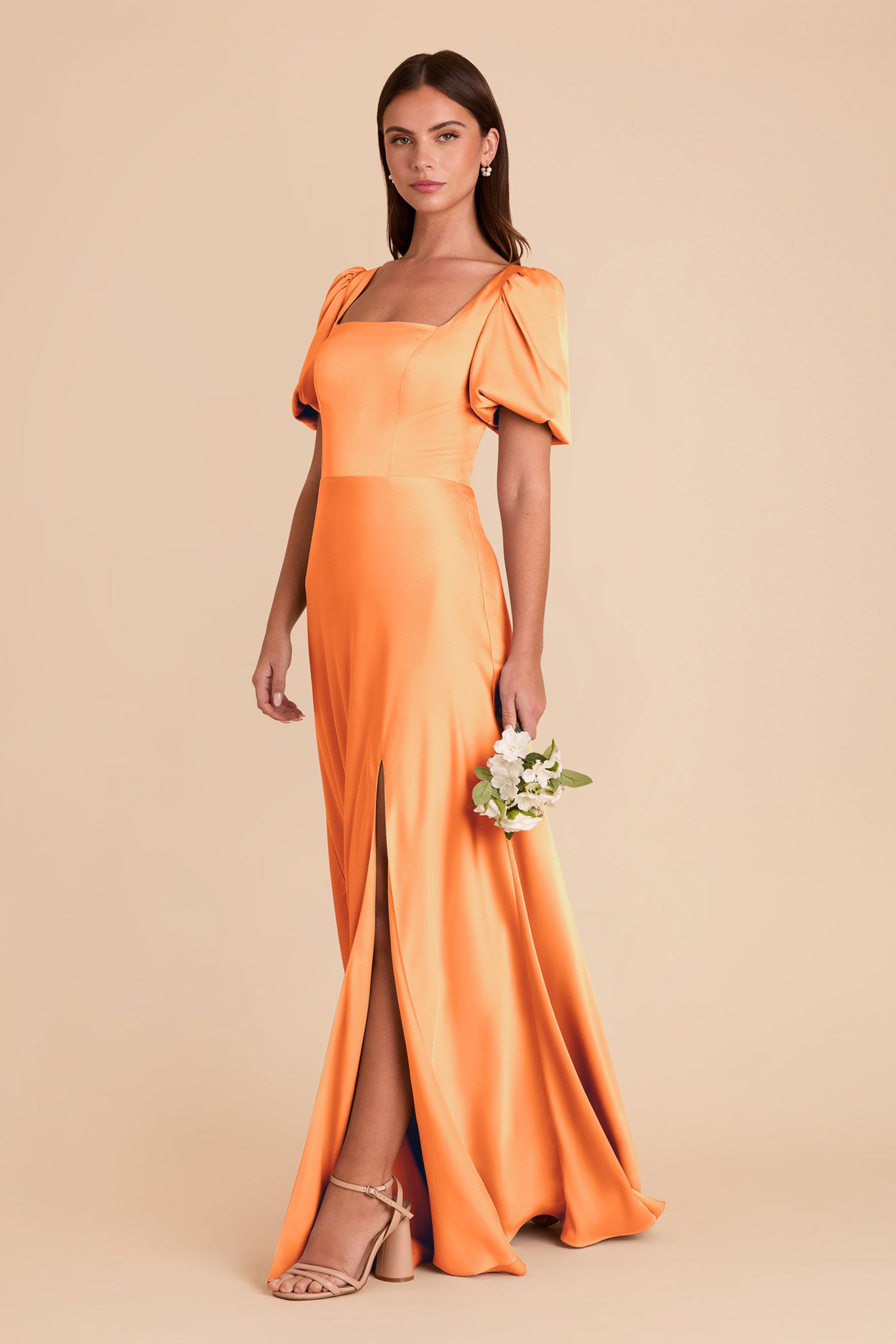 Matte Satin Dress with Square Neckline & Short Sleeves | Judy