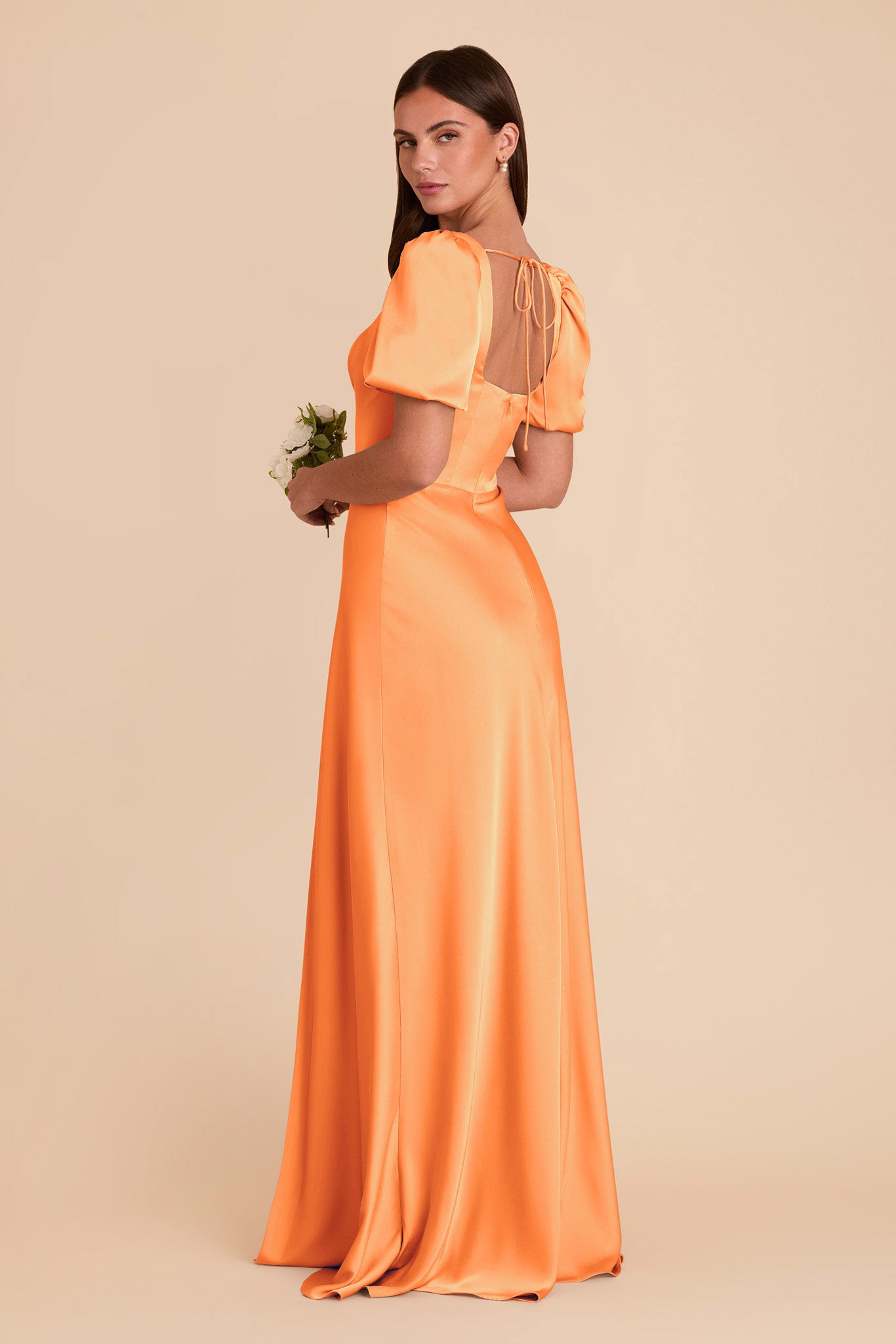 Matte Satin Dress with Square Neckline & Short Sleeves | Judy