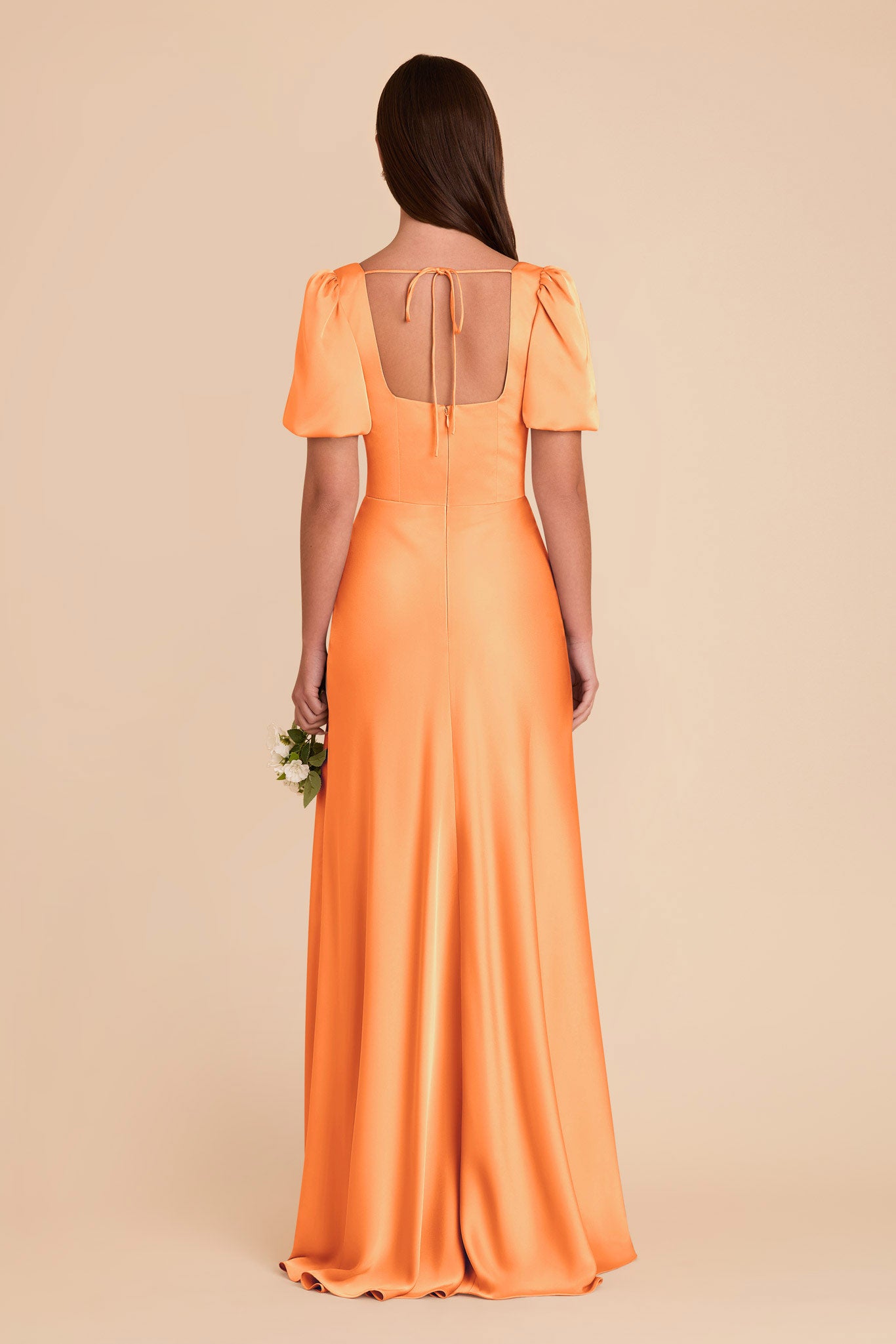 Matte Satin Dress with Square Neckline & Short Sleeves | Judy