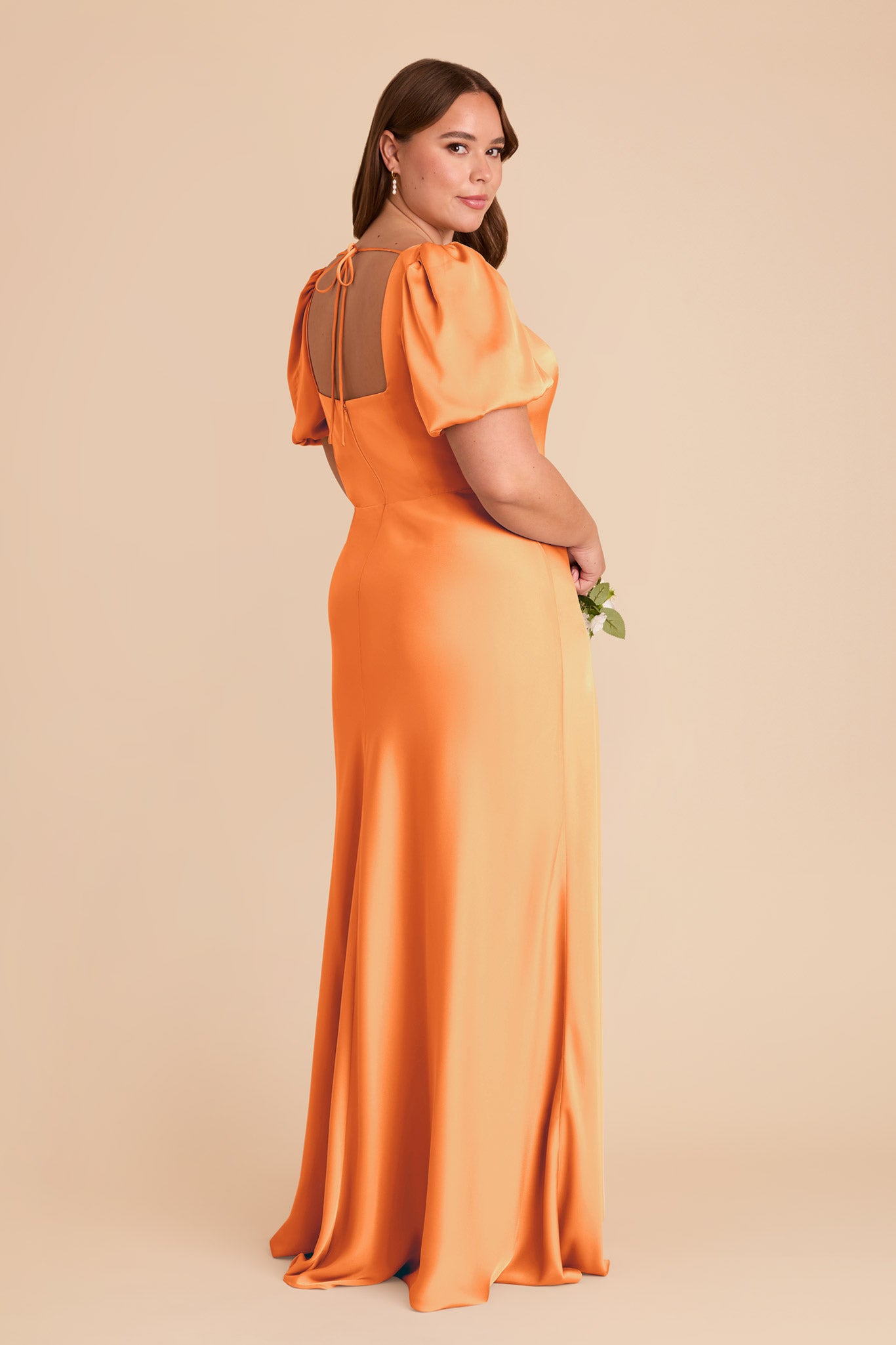 Matte Satin Dress with Square Neckline & Short Sleeves | Judy
