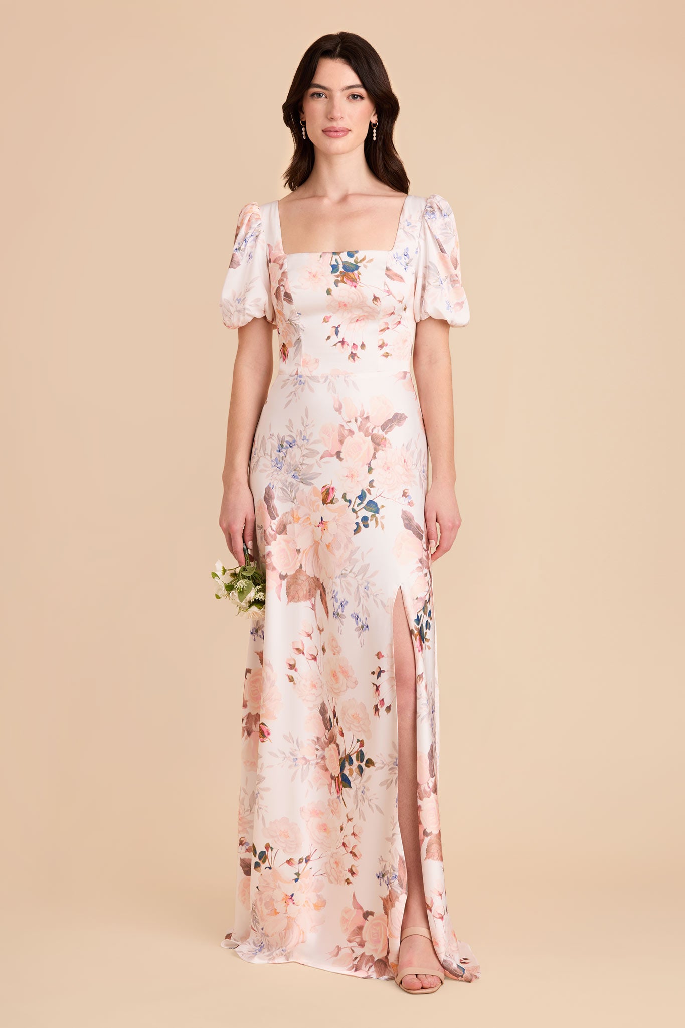 Matte Satin Square Neck Dress with Short Sleeves | Judy Champagne Cascadia