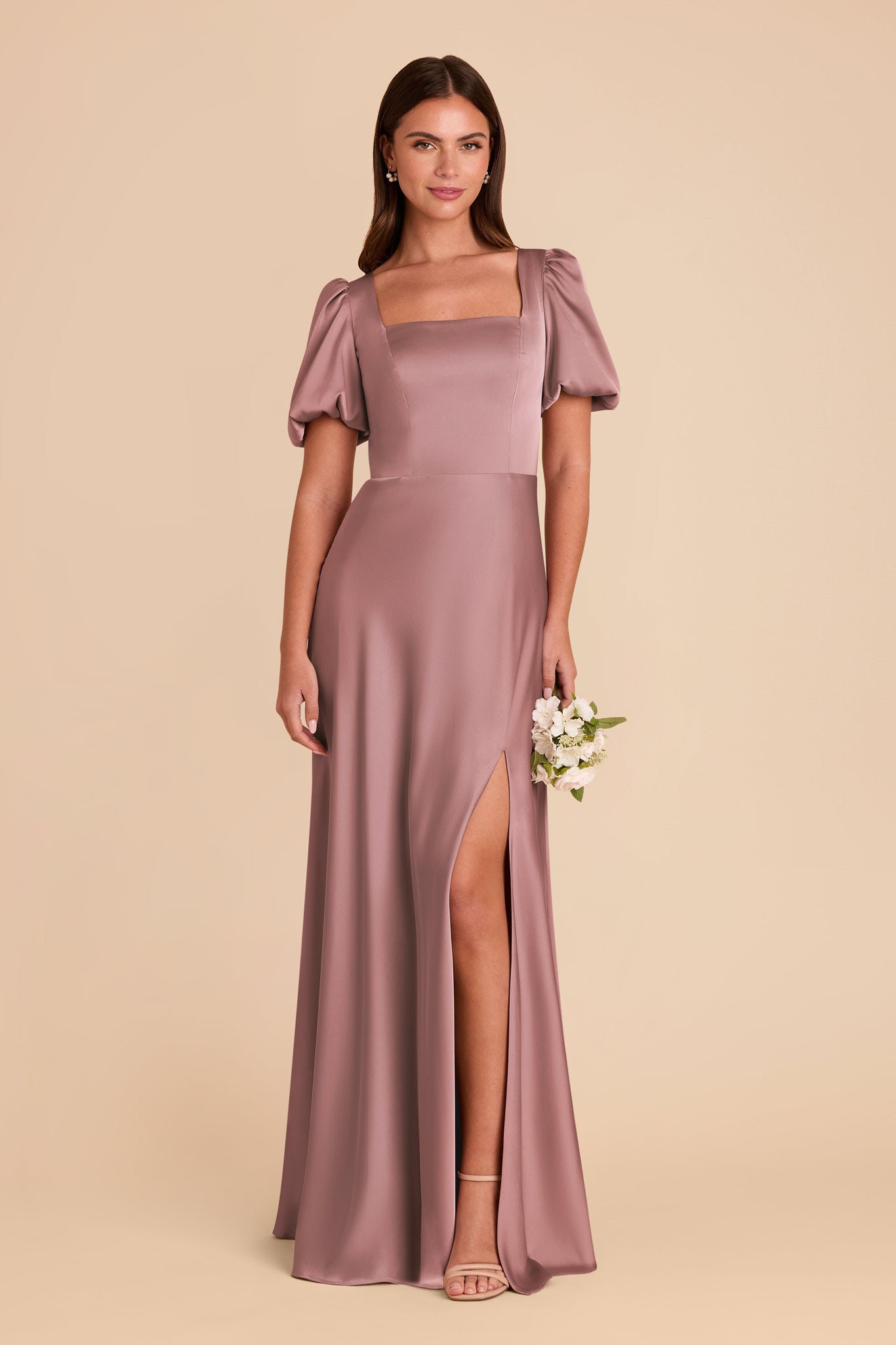 Matte Satin Square Neck Dress | Judy Dark Mauve