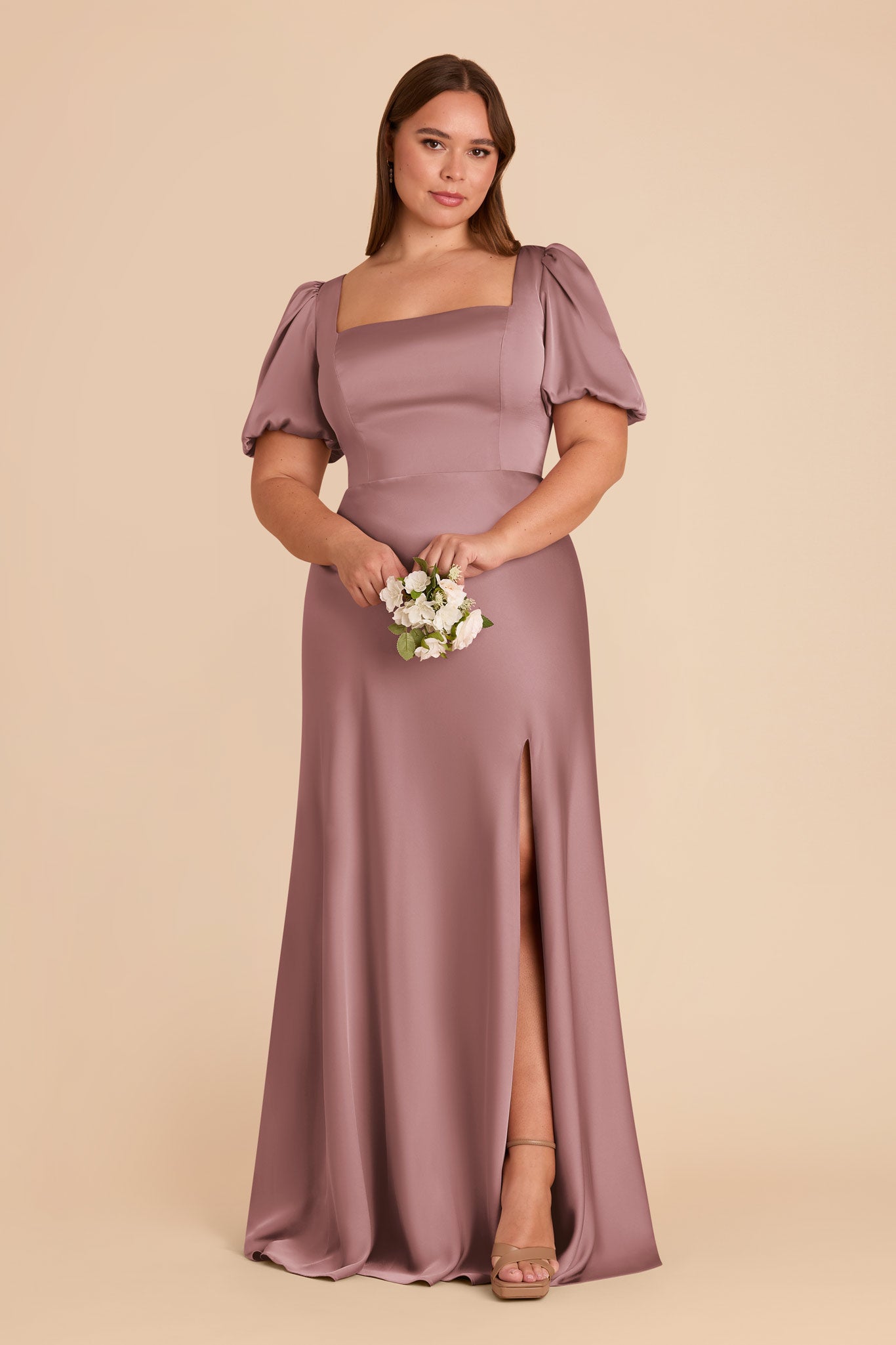 Matte Satin Square Neck Dress | Judy Dark Mauve