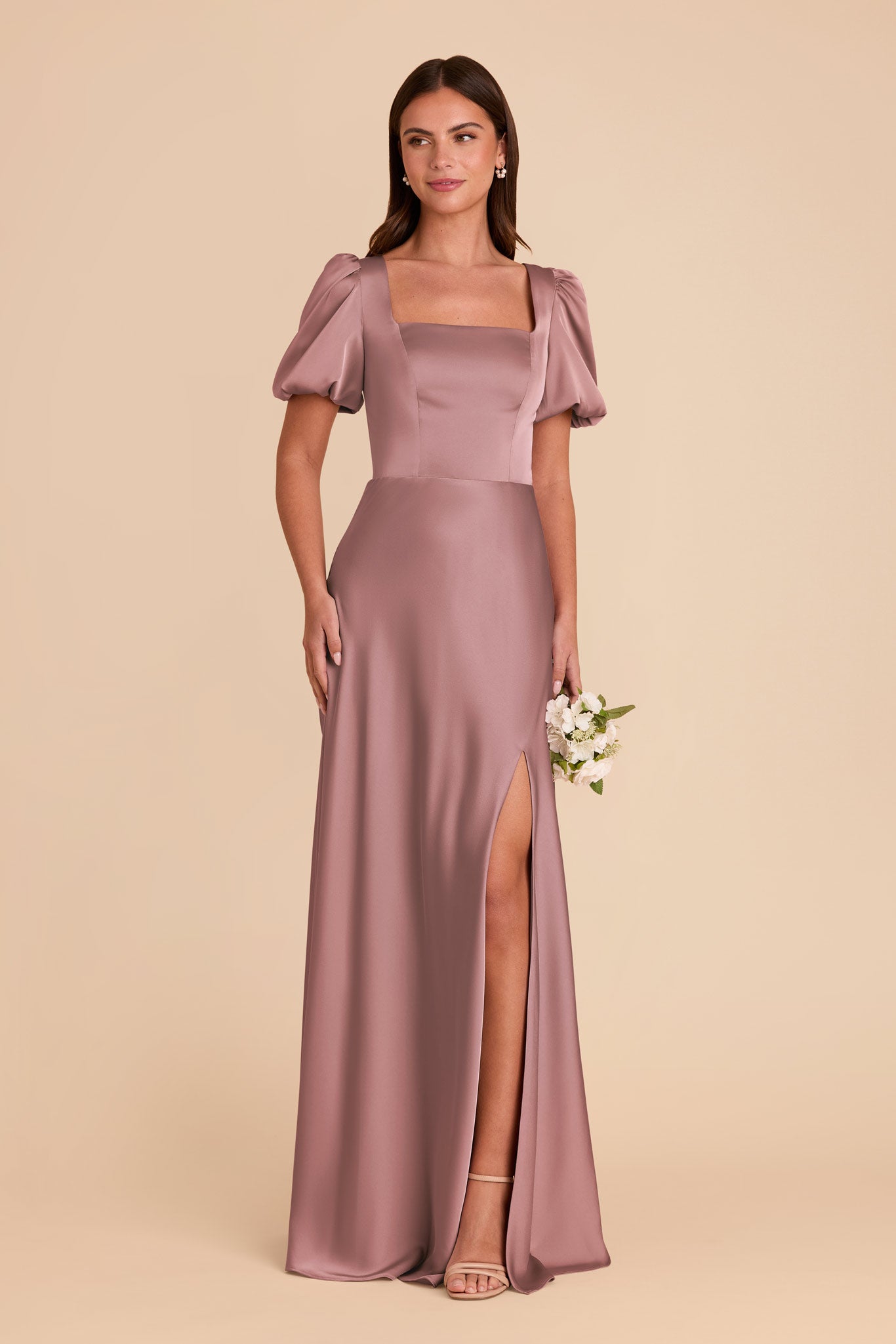 Matte Satin Square Neck Dress | Judy Dark Mauve