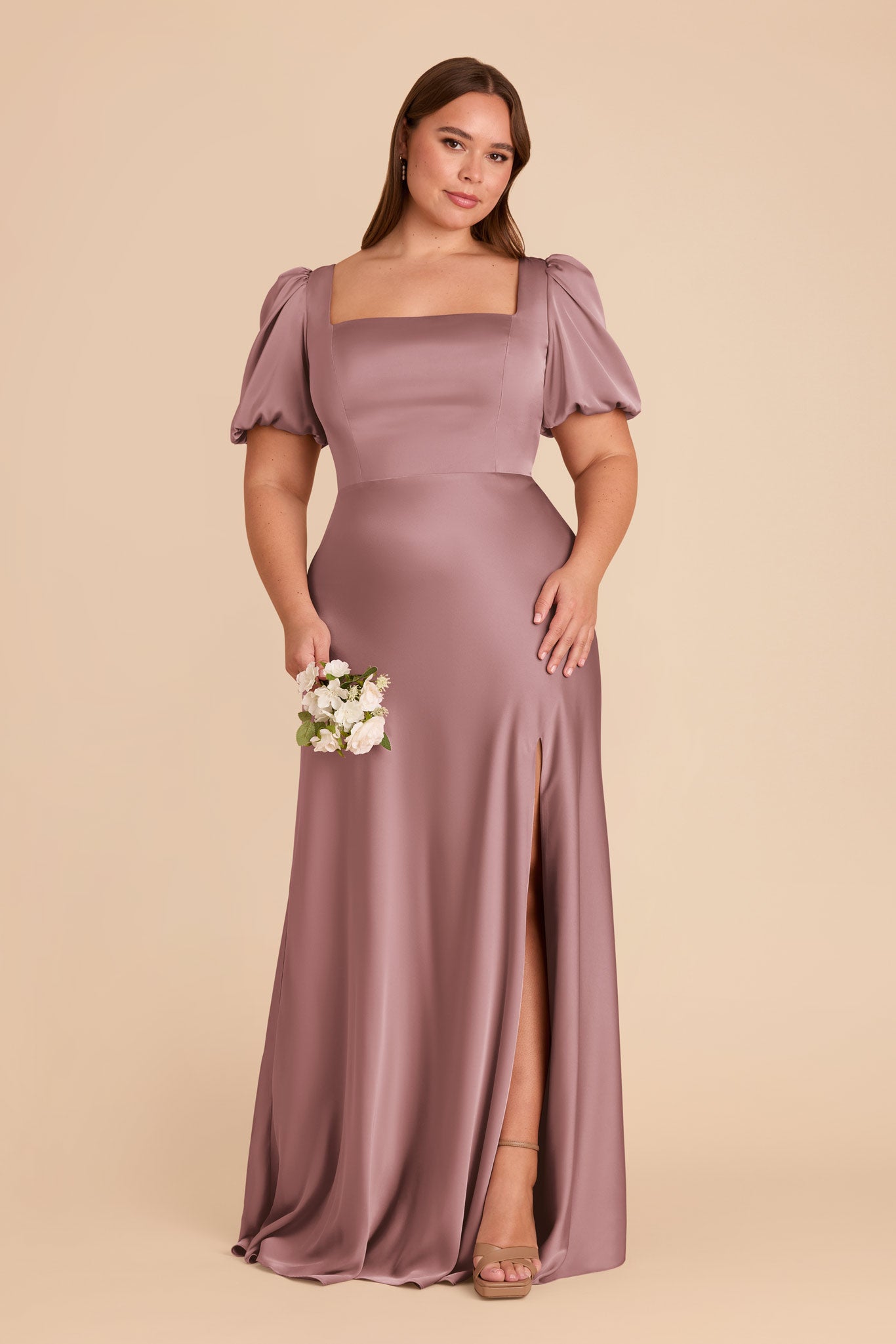 Matte Satin Square Neck Dress | Judy Dark Mauve