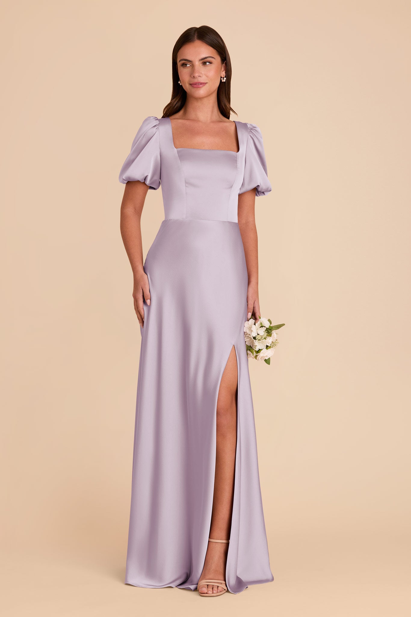 Matte Satin Dress with Square Neckline | Judy in Dusty Lilac
