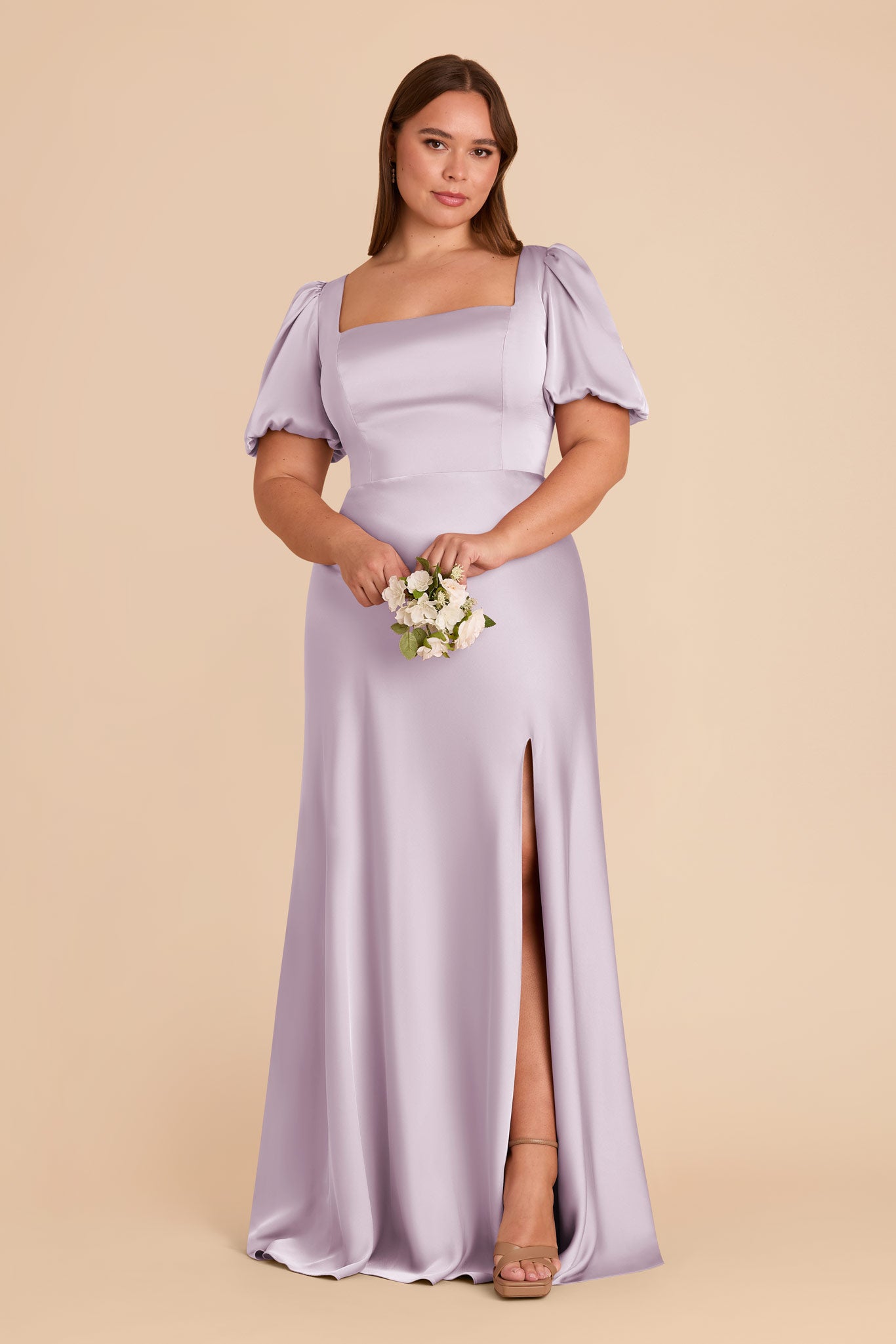 Matte Satin Dress with Square Neckline | Judy in Dusty Lilac