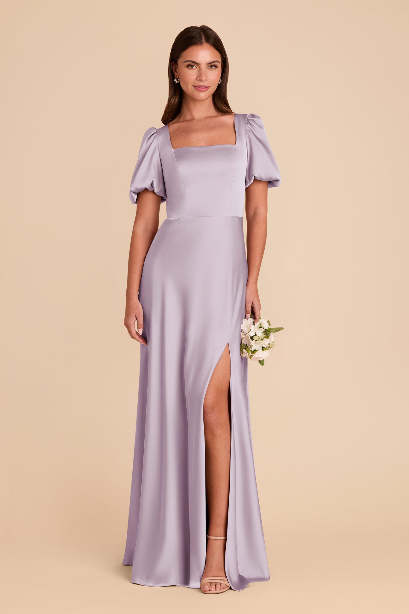 Matte Satin Dress with Square Neckline | Judy in Dusty Lilac