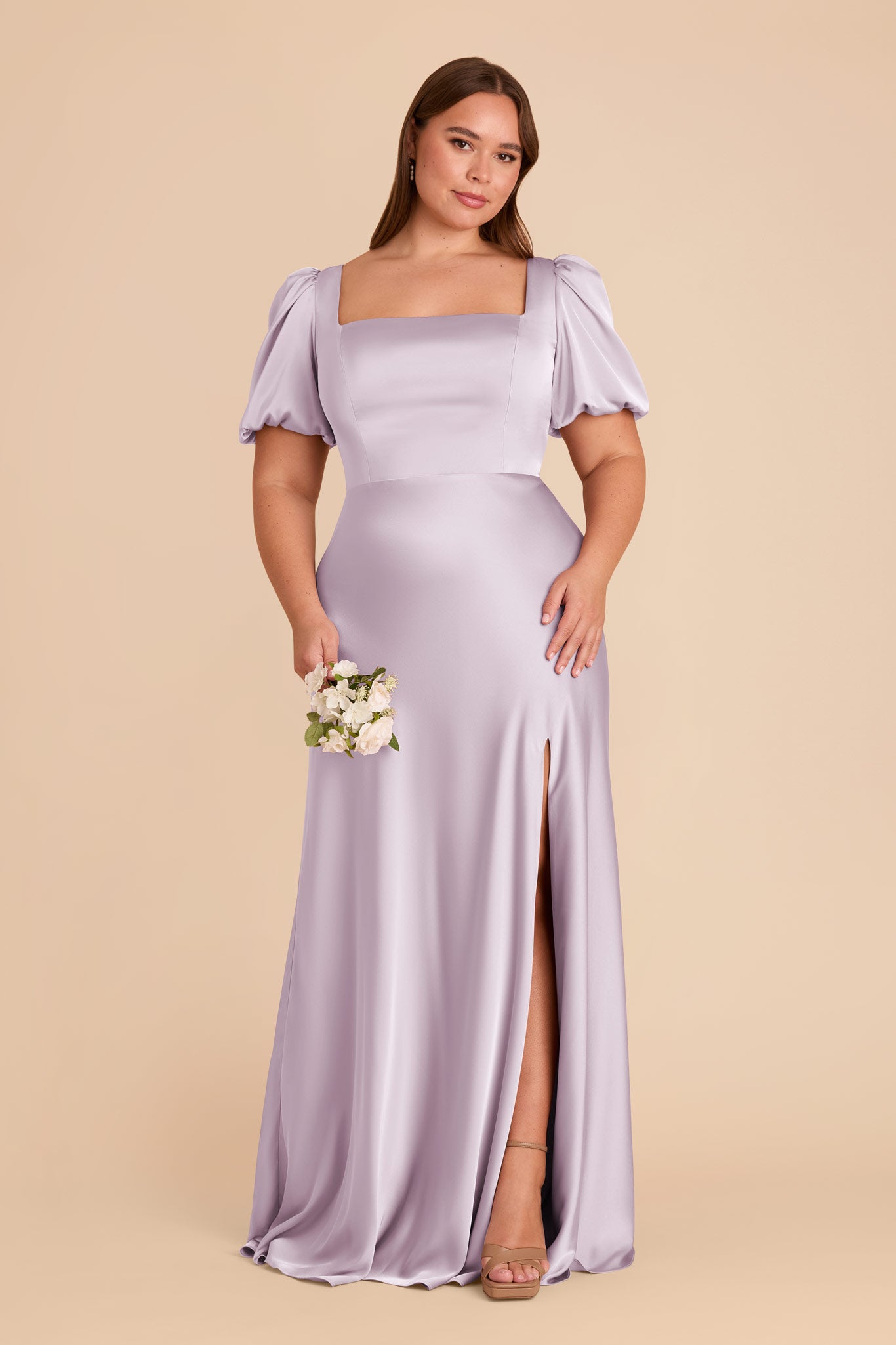 Matte Satin Dress with Square Neckline | Judy in Dusty Lilac