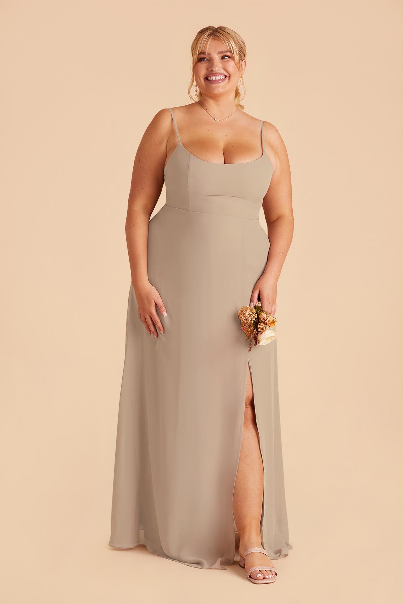 Chiffon Scoop Dress in Almond | Amy