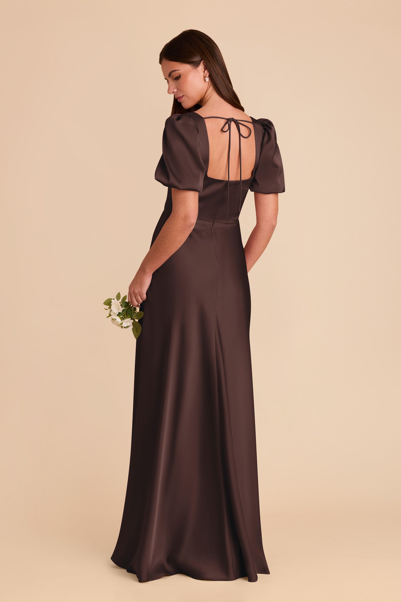 Square Neck Satin Dress with Short Sleeves | Judy Matte