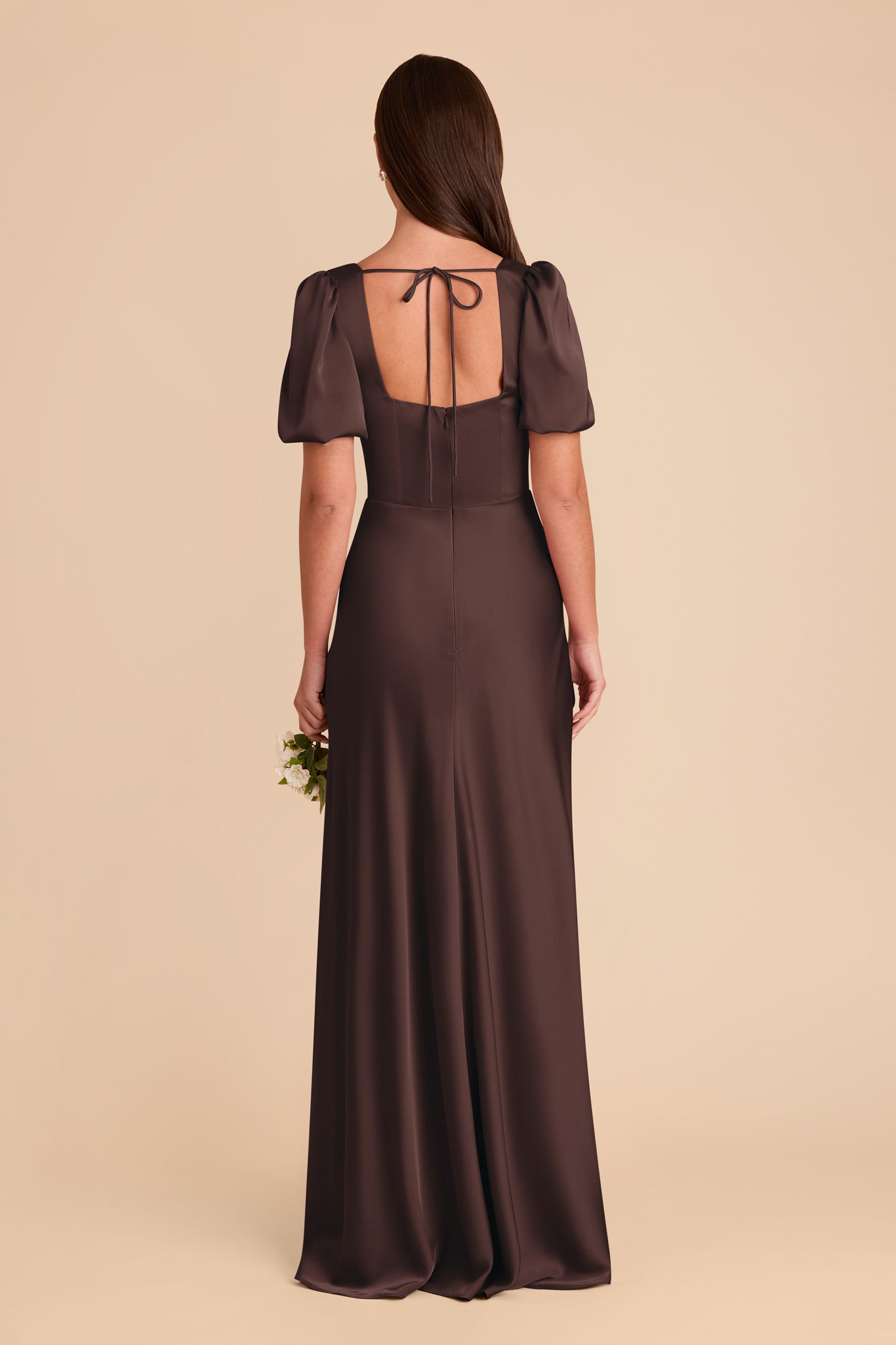 Square Neck Satin Dress with Short Sleeves | Judy Matte